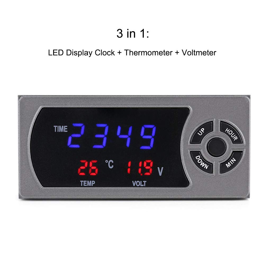 12-24V Multifunctional Car Digital Clock with Alarm, Thermometer & Voltmeter - 3-in-1 LED Display for Vehicle Dashboard, Perfect for Road Trips & Daily Commutes