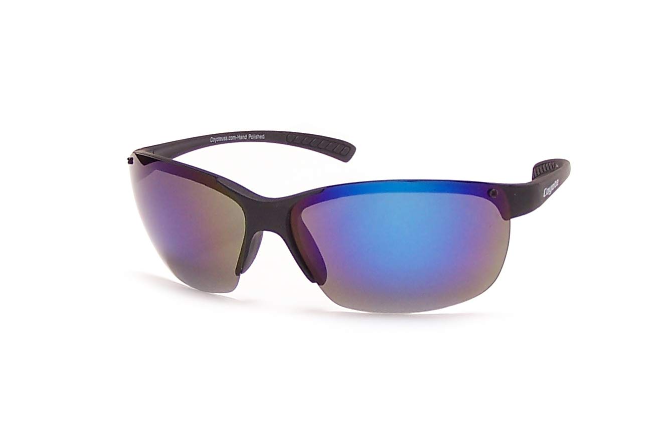 Coyote P-30 Polarized Sunglasses - Black Frame with Blue Mirror Lens for Outdoor Sports & Driving - UV Protection, Stylish & Durable