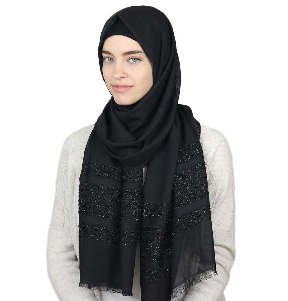 Aker Shimmer Chiffon Hijab Shawl - Elegant Black Muslim Headscarf for Women, Perfect for Daily Wear, Prayer, and Special Occasions