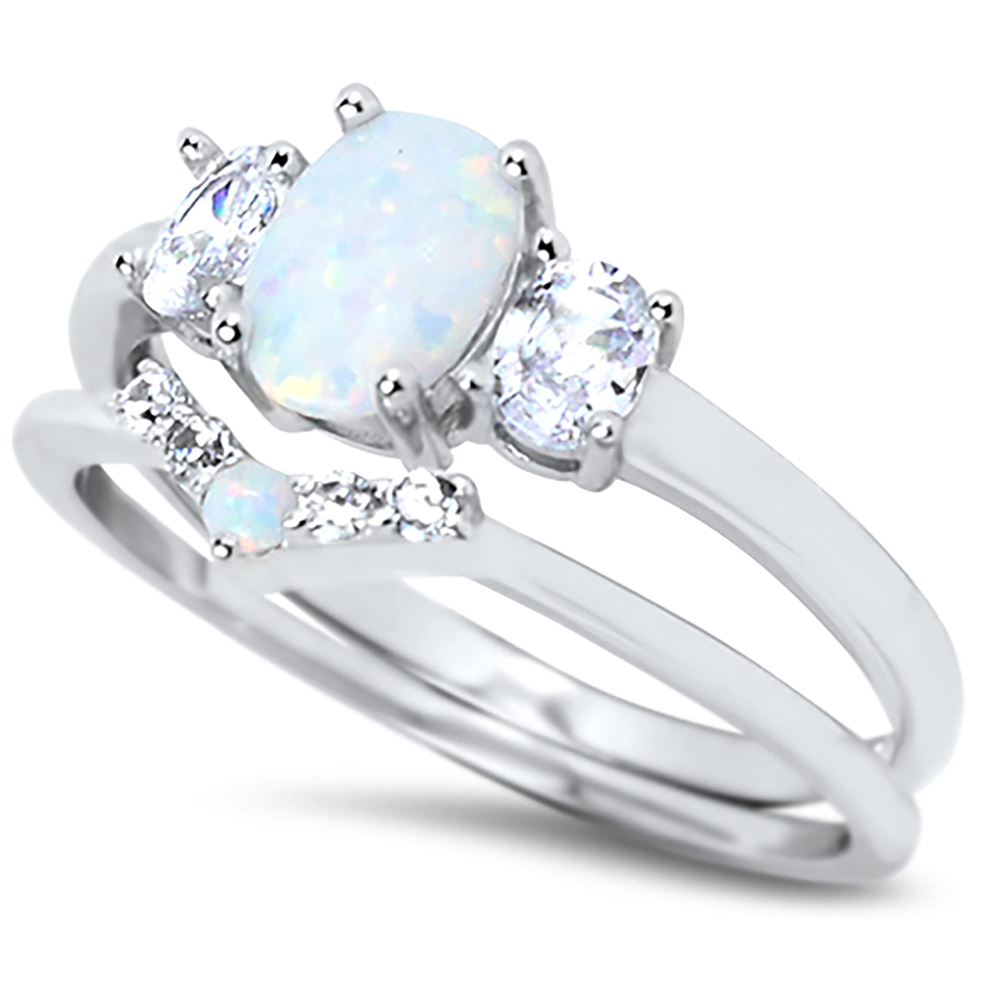 LaRaso & Co His and Her Wedding Rings Set - Fire Opal Engagement Rings for Bride and Groom - Sterling Silver Matching Bands - Perfect for Anniversaries, Proposals & Romantic Occasions