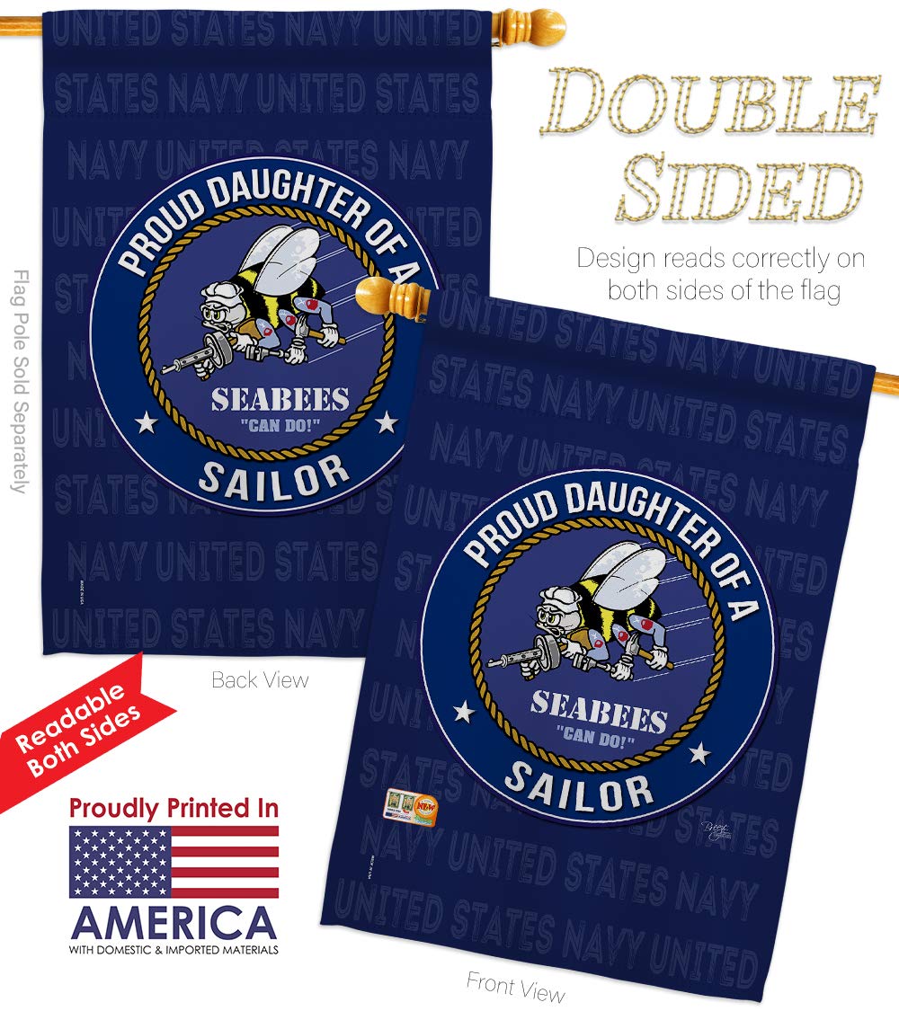 Navy Seabees Proud Daughter Garden Flag - Double-Sided US Military Yard Banner 28x40 Inch | Made in USA | Perfect for Veterans Day, Memorial Day & Military Home Decor