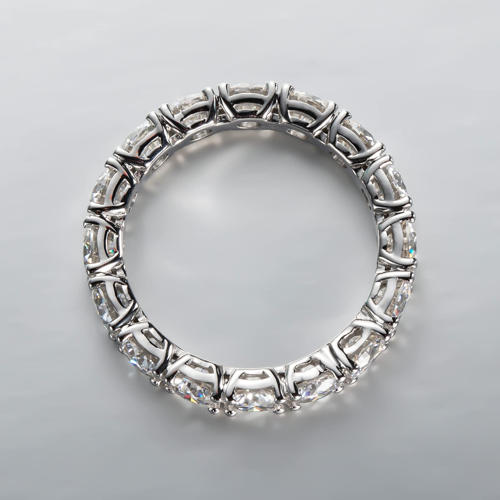4.0mm 5 CTTW D-Color VVS Moissanite Eternity Wedding Band for Women - Platinum Plated Silver Stackable Engagement & Anniversary Ring - Perfect for Bridal Sets, Promise Rings & Special Occasions