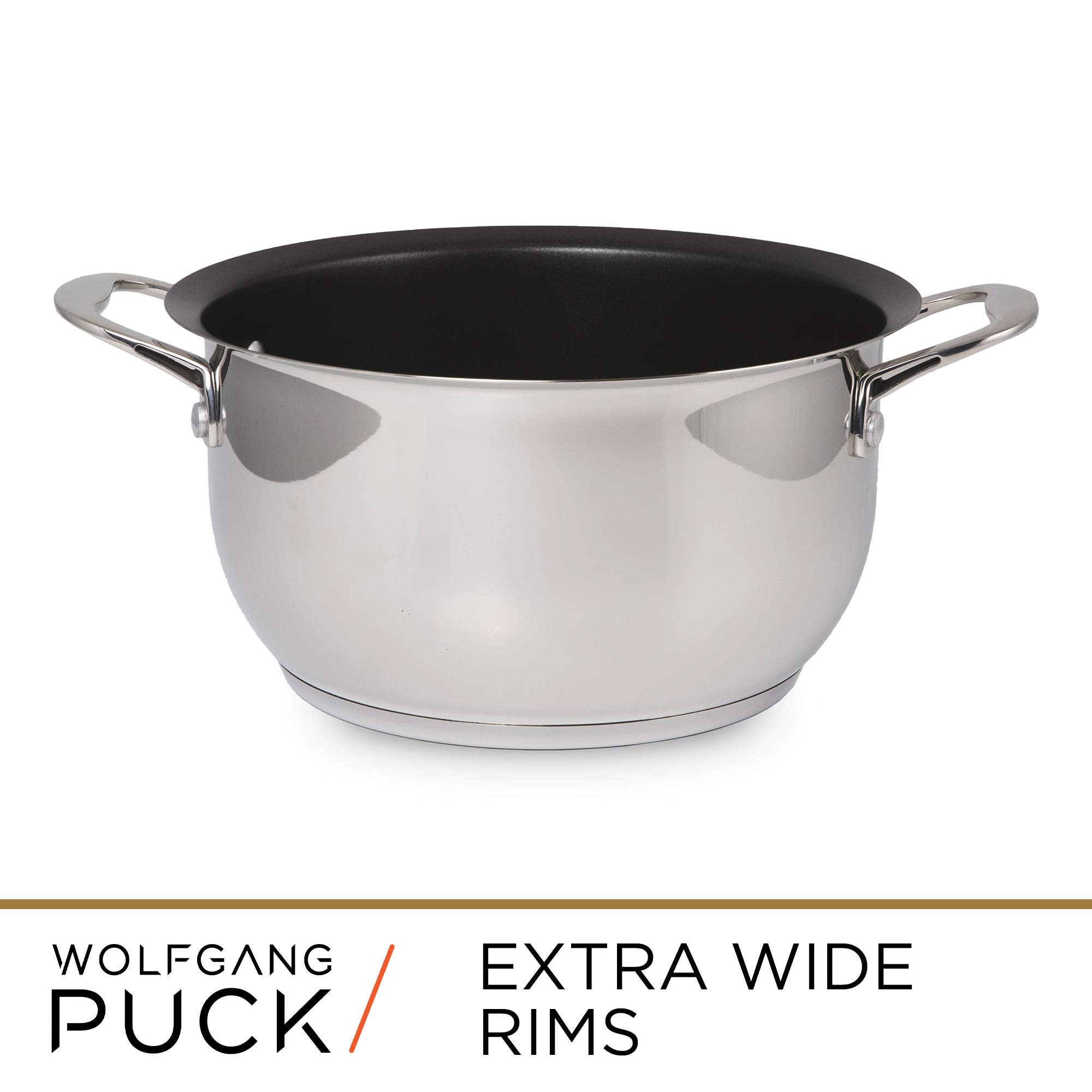 Wolfgang Puck 6-Piece Stainless Steel Cookware Set - Nonstick Pots & Pans with Tempered Glass Lids, Cool-Touch Handles & Pouring Rims | Perfect for Boiling, Frying & Everyday Cooking in Modern Kitchens
