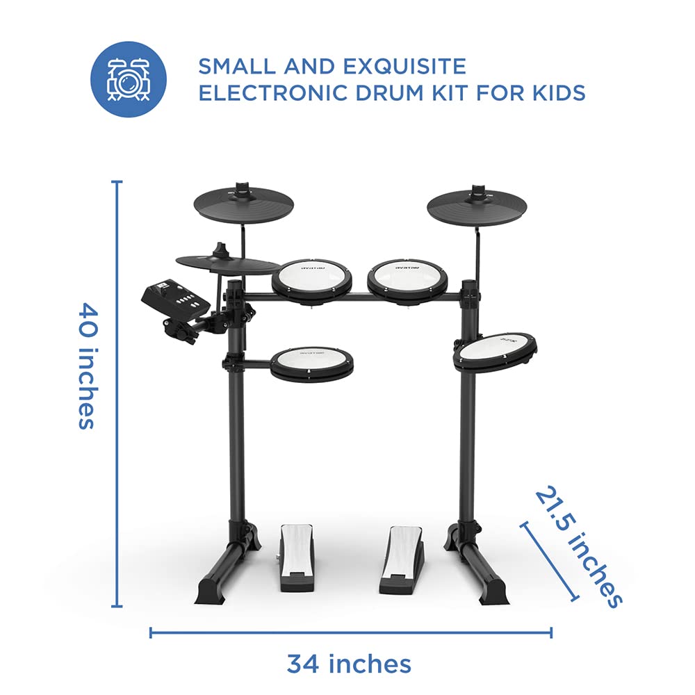 Junior Electric Drum Set - Compact Mesh Electronic Drum Kit with 251 Sounds, USB-MIDI & Drum Sticks - Perfect Christmas Gift for Beginners | Home Practice, Music Learning & Studio Recording
