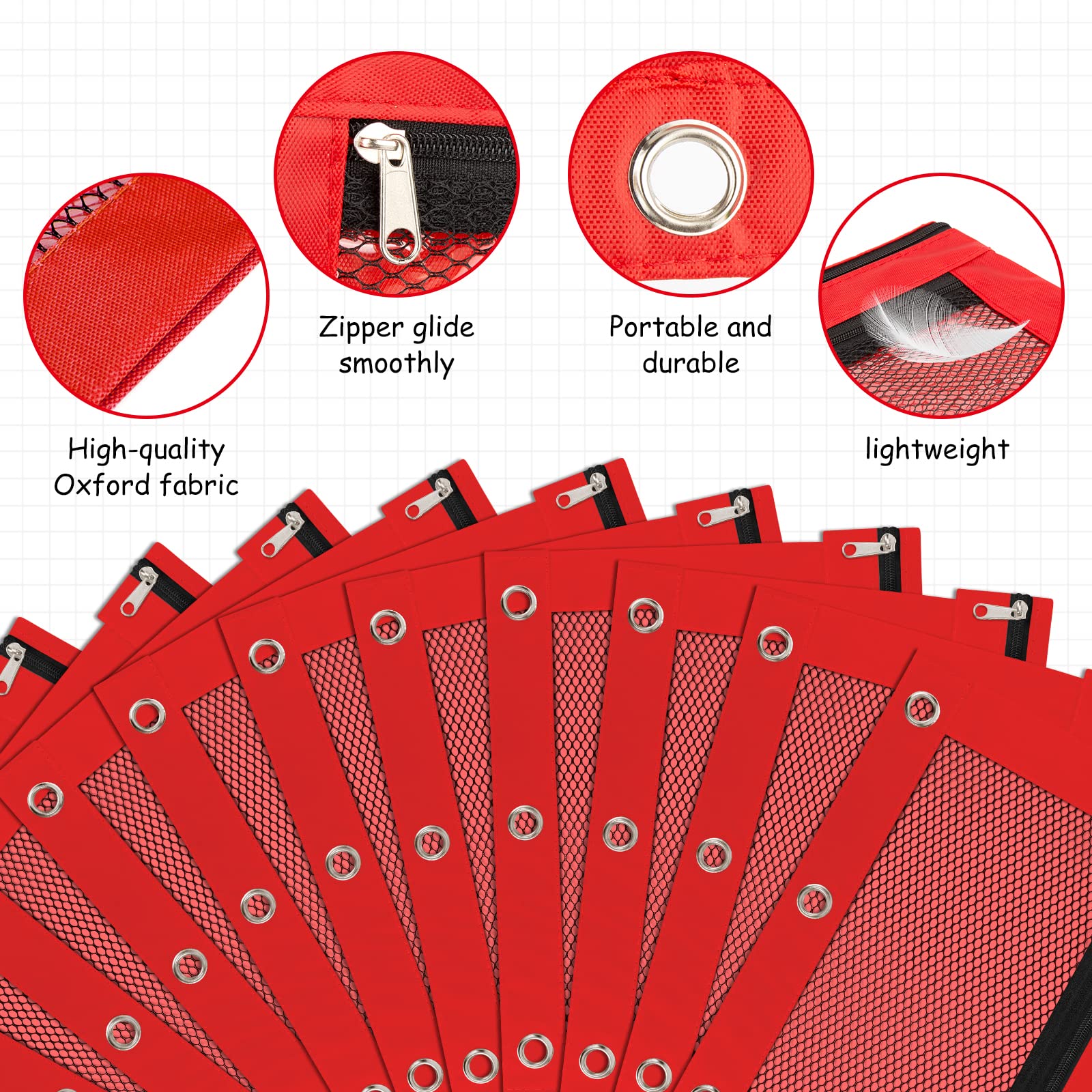20 Pack Red Zippered Pencil Pouches for 3-Ring Binders - Bulk Classroom Supplies for Students & Teachers - Perfect for Organizing Pens, Pencils, Markers & School Essentials