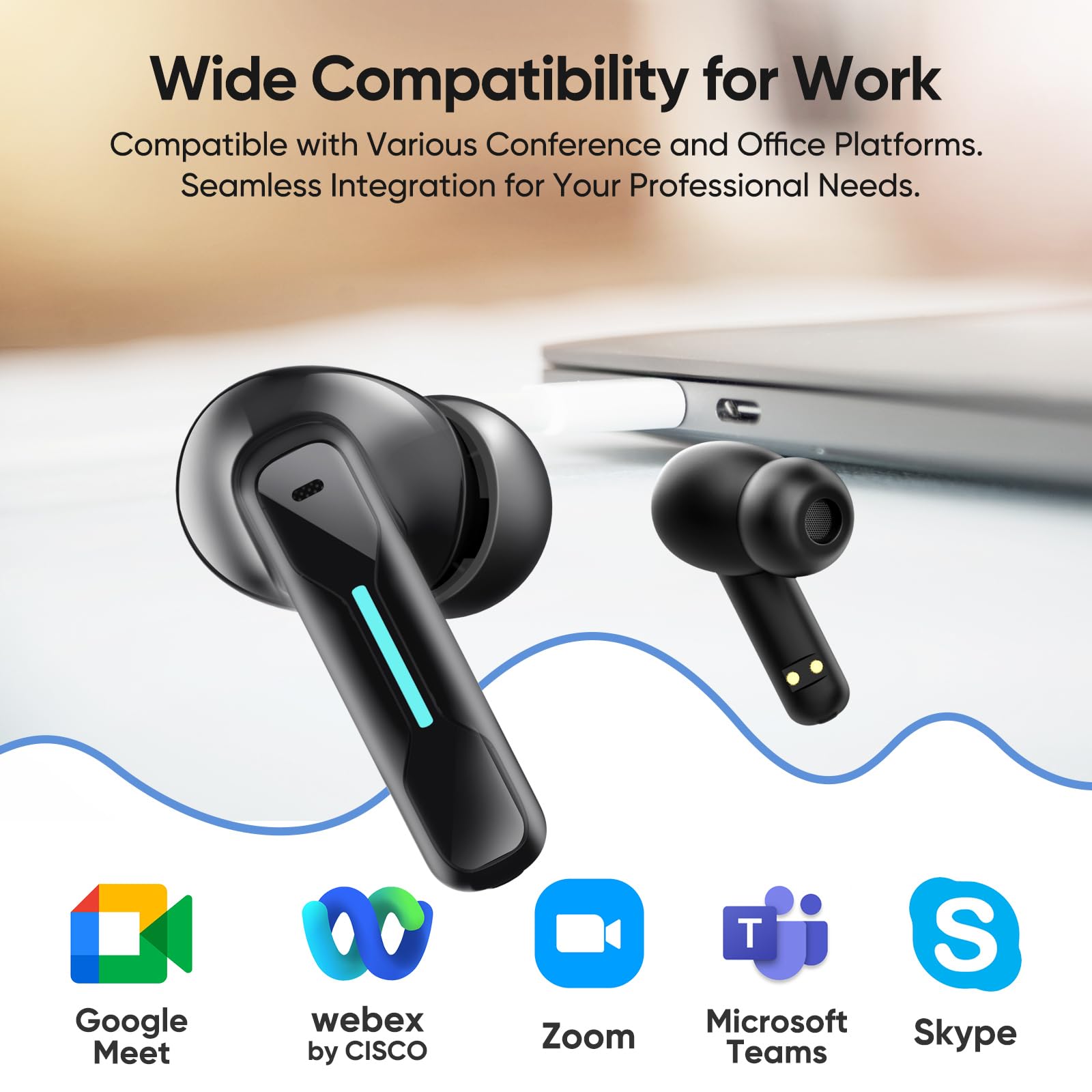 Middle Rabbit SW4 USB Wireless Earbuds for PC & Laptop - Bluetooth Headphones with 2.4GHz Dongle, Built-in Mic for Work & Gaming - Wireless Headset for Computer Desktop, Office & Online Meetings