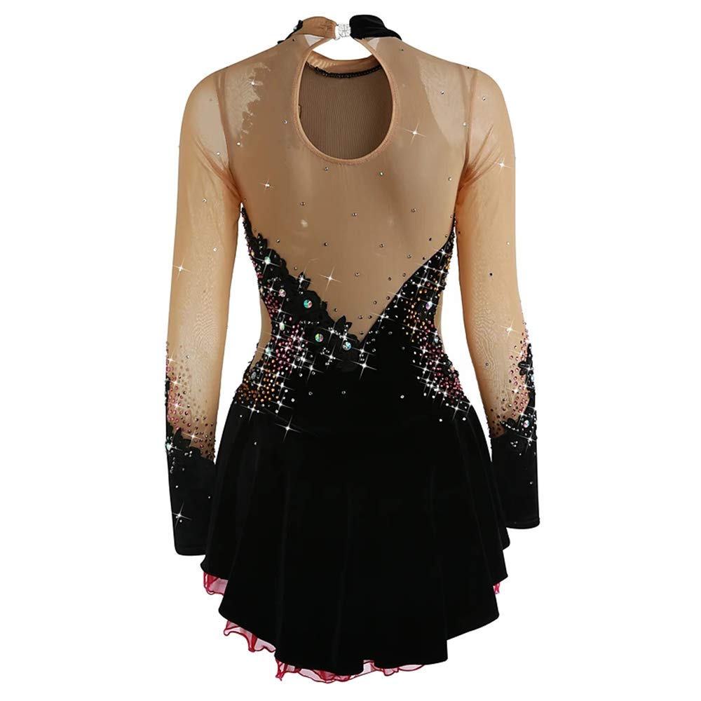 Women's & Girls' Figure Skating Dress - White, Black, Purple Velvet High Elasticity Competition Skating Wear - Warm Handmade Ice Skating Costume for Performances & Winter Sports