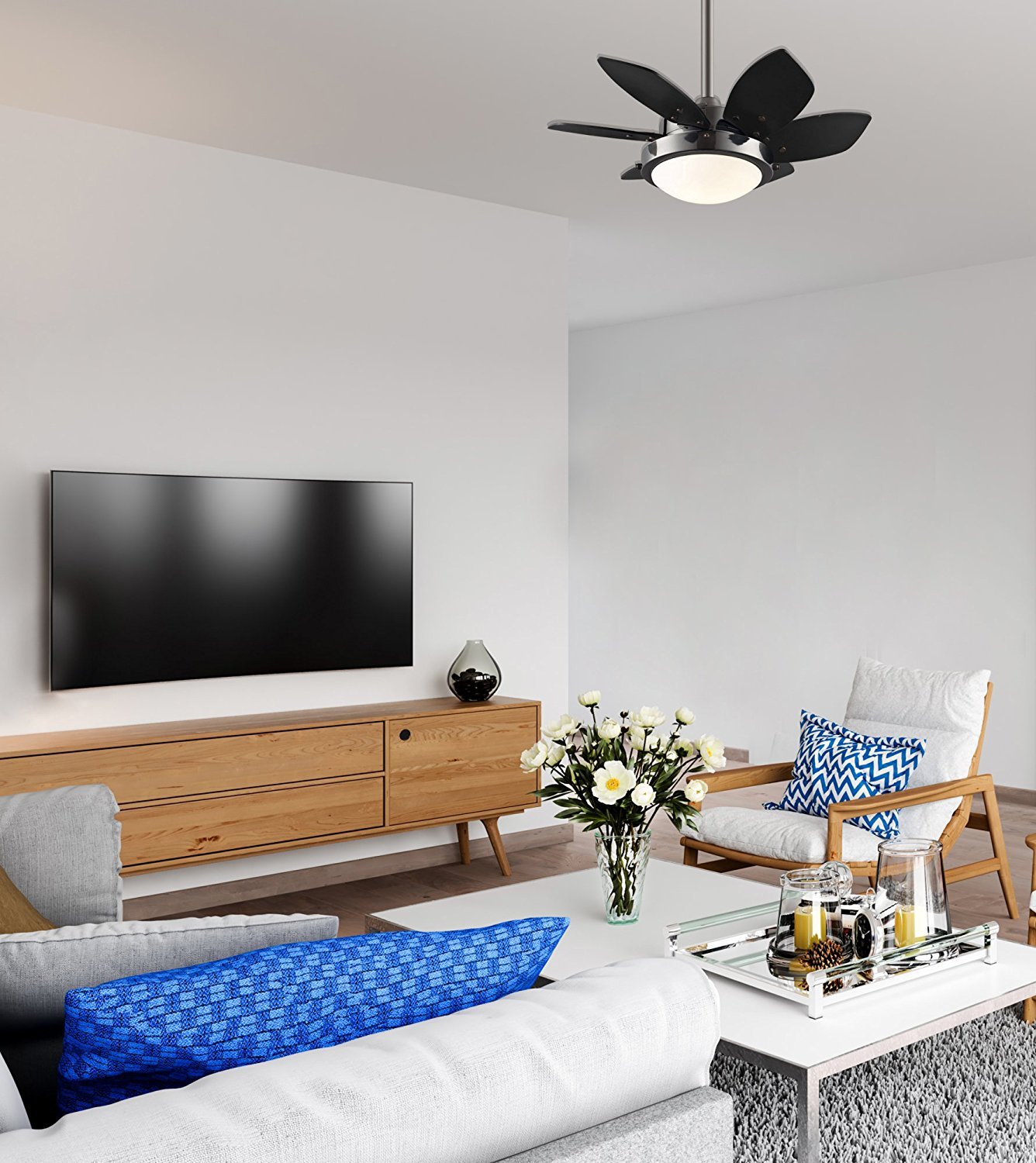 24 Inch Small Ceiling Fan with Light - 2 Pack, Quince Indoor Ceiling Fan in Gun Metal Finish, Reversible Black/Graphite Blades, LED Light Fixture with Opal Frosted Glass - Perfect for Bedroom, Living Room, and Office Spaces