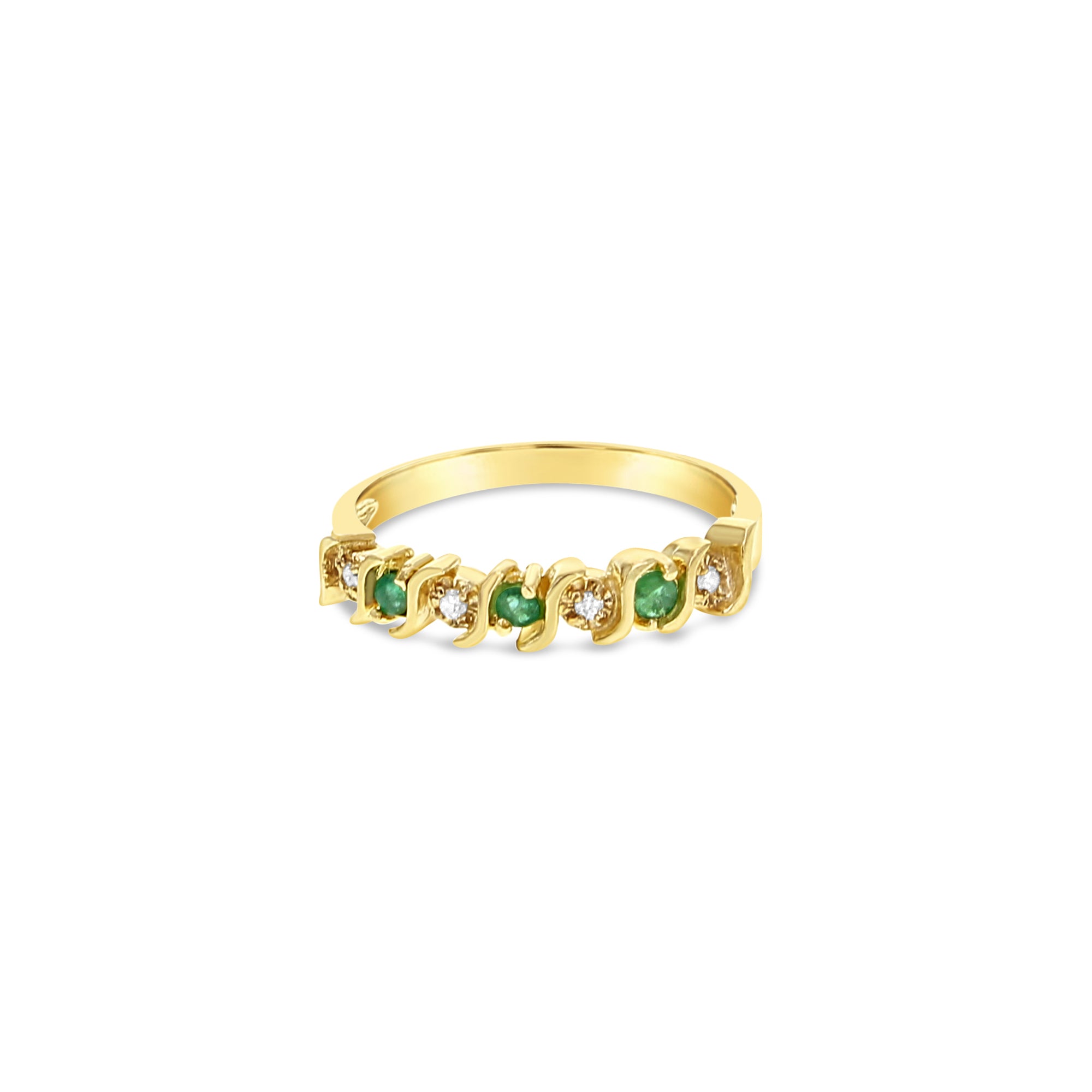 Emerald Diamond S-Shaped Wedding Band Ring - 14K Yellow Gold for Women - Elegant Bridal Jewelry for Engagement, Anniversary & Special Occasions