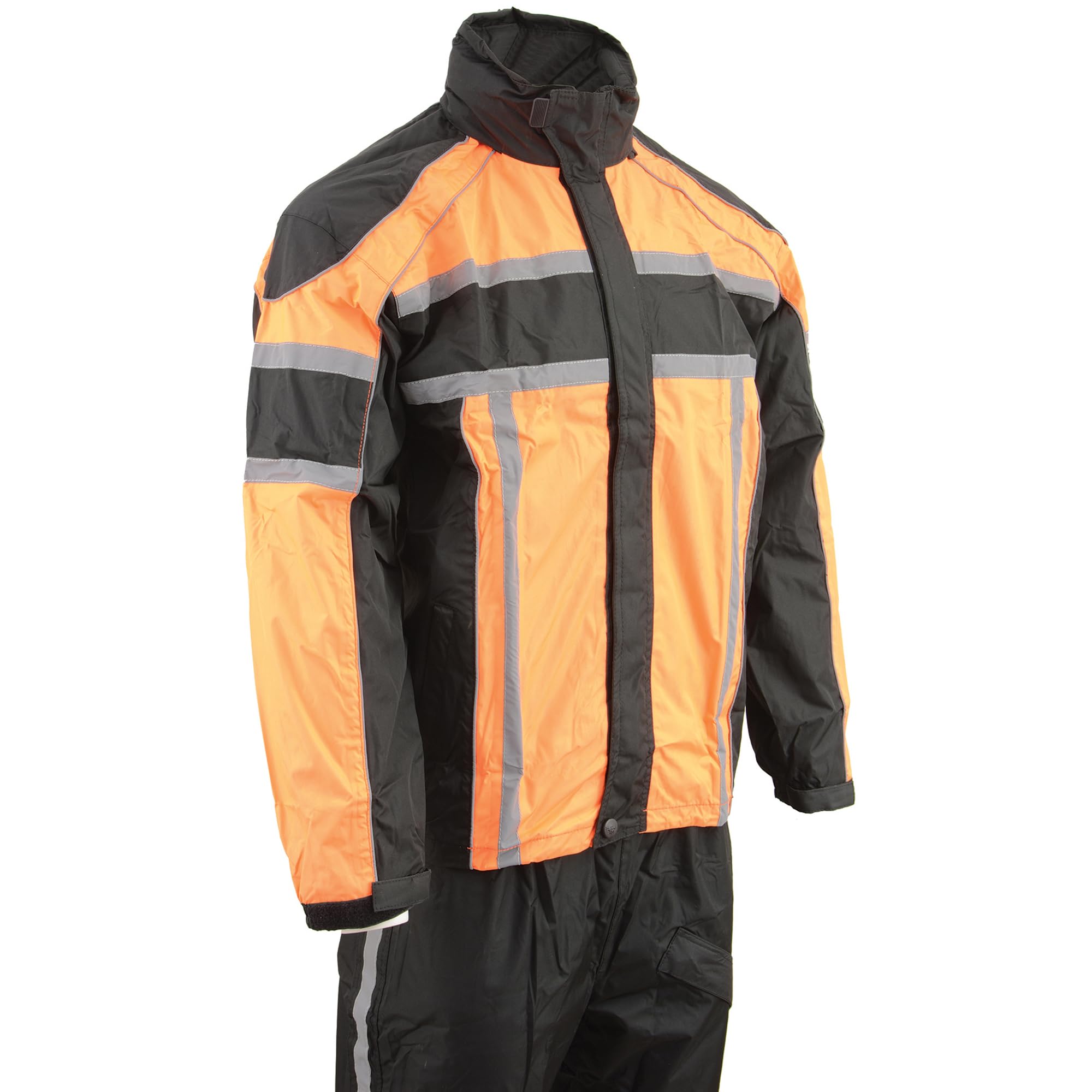 Milwaukee Leather SH233102 Men's Waterproof Rain Suit - Black & Orange Reflective Safety Gear for Motorcycle Riding, Construction Work & Outdoor Activities