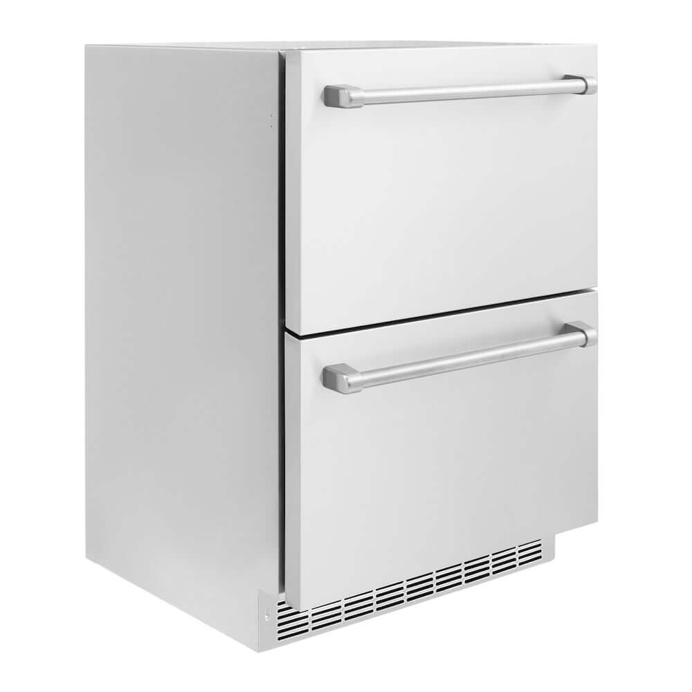 ZLINE 24 Inch Stainless Steel Outdoor Rated Dual Refrigerator Drawer - 168 Can Capacity, Touchstone Series (RDSO ST 24) - Perfect for Outdoor Kitchens, Patios, and Entertaining Areas