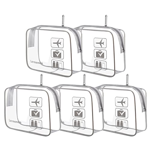 TSA Approved Clear Travel Pouches - 5 Pack Grey Quart Size 3-1-1 Compliant Zipper Bags for Airport Security | Perfect for Carry-On Luggage, Toiletries & Cosmetics Organization | Ideal for Air Travel, Cruise Vacations & Business Trips