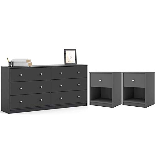 Home Square 3-Piece Traditional Wood Dresser and Nightstand Set - Gray Bedroom Furniture for Master & Guest Rooms | Space-Saving Storage Solution