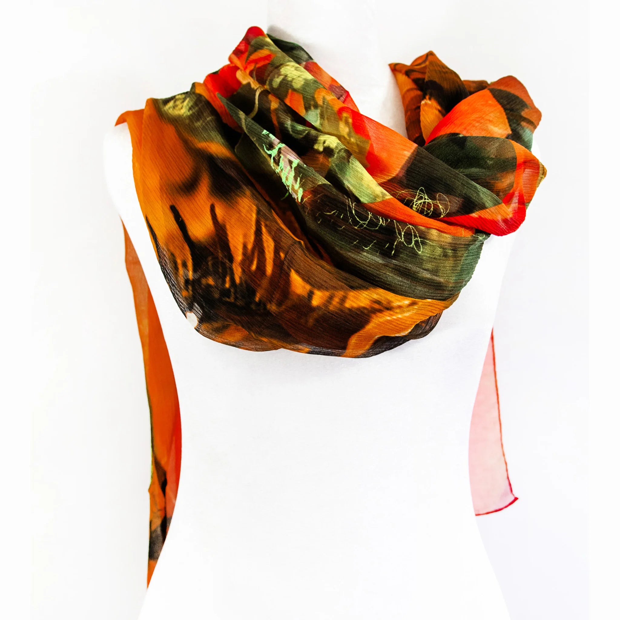 Camila NYC Orange Crinkle Silk Scarf - Elegant Fashion Accessory for Women, Perfect for Parties, Weddings & Everyday Wear