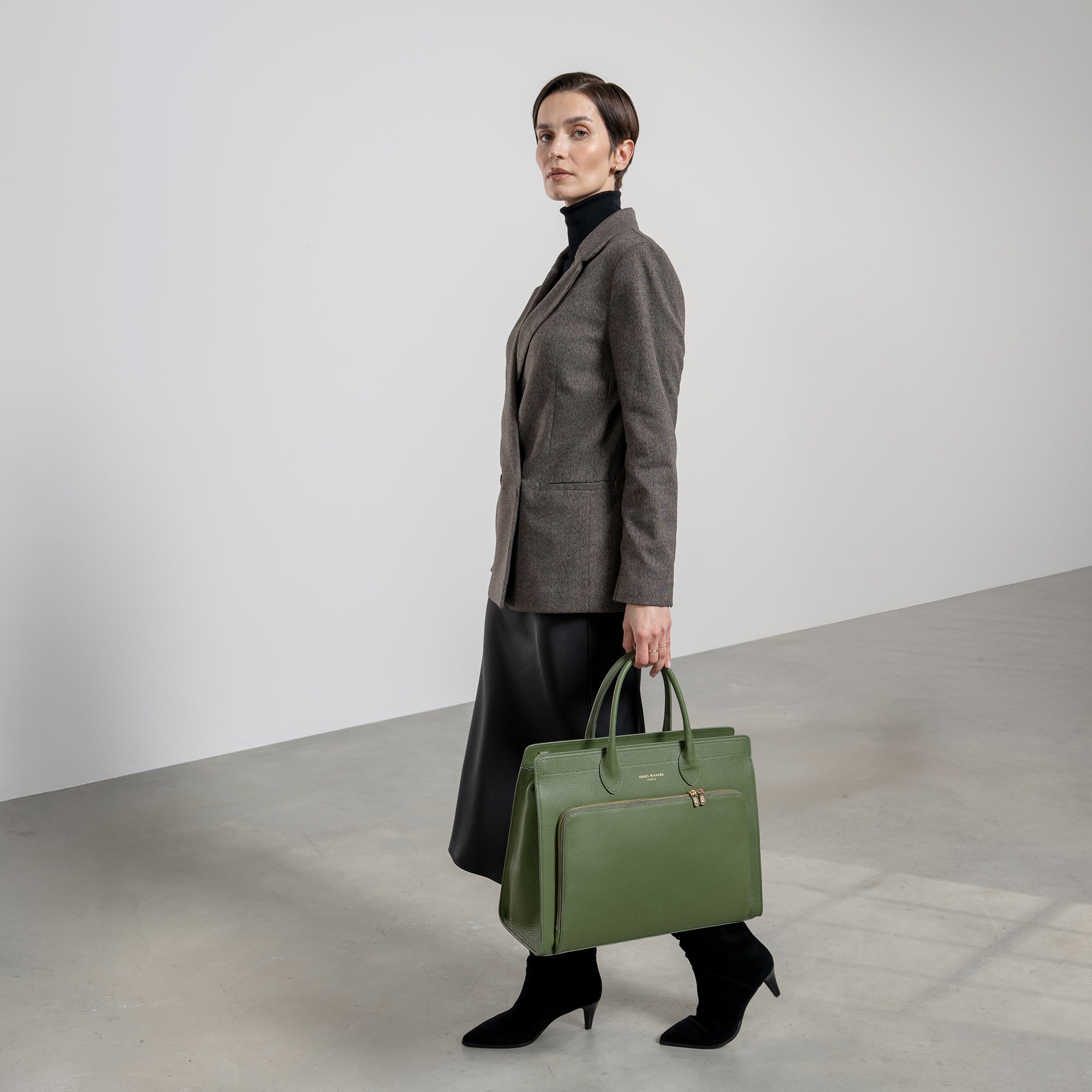 Honoré Nadine Green Calfskin Leather Handbag for Women - 16.4 Inch Laptop Pocket, Stylish Work Tote Bag for Office, Business, Travel & Daily Use