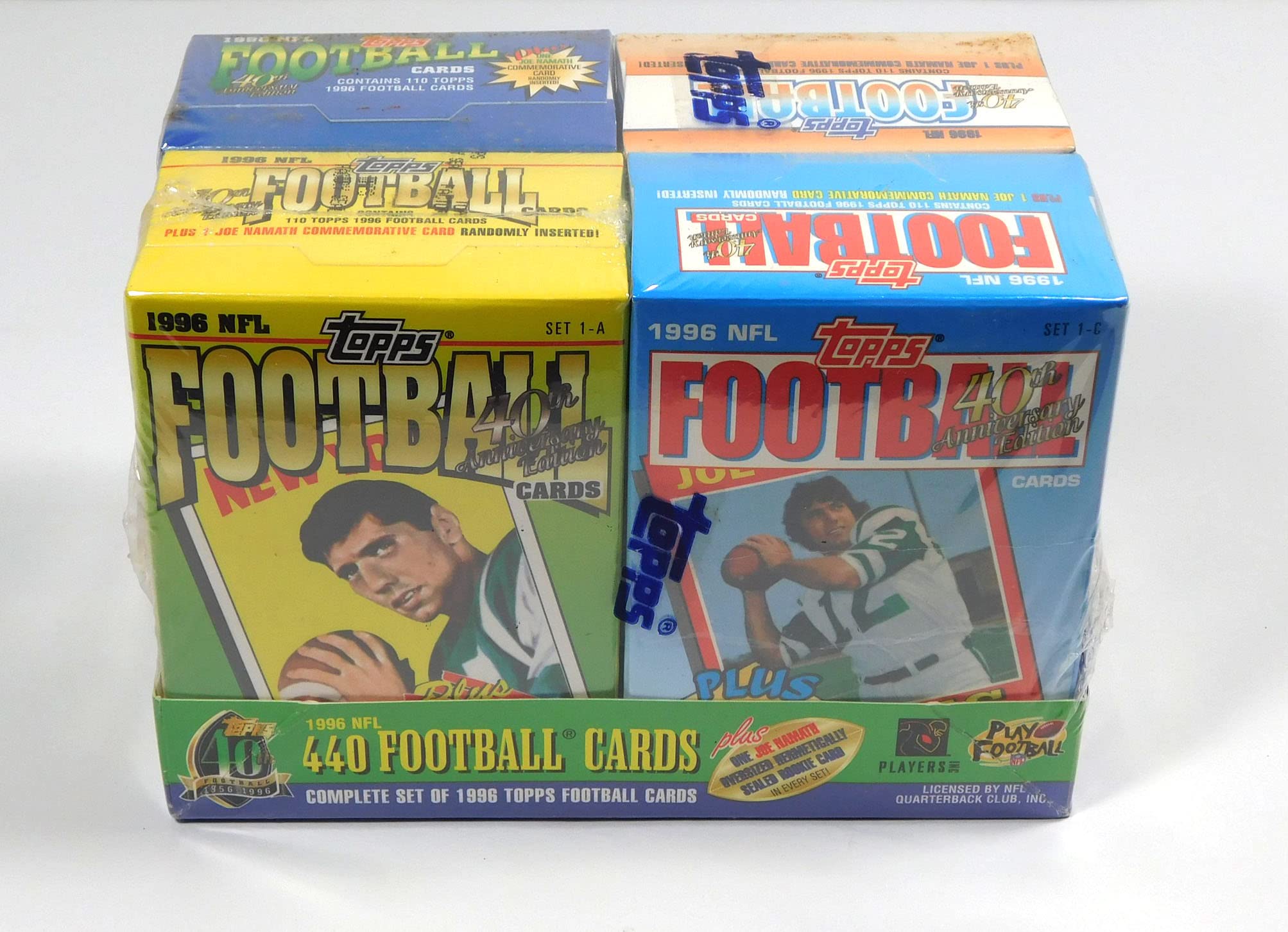 1996 Topps Football Trading Card Factory Cereal Set 1-A to 1-D (445 Cards) - 4 Sealed Vintage Boxes with Joe Namath Cards - Perfect for Collectors, Sports Memorabilia Enthusiasts & Investment