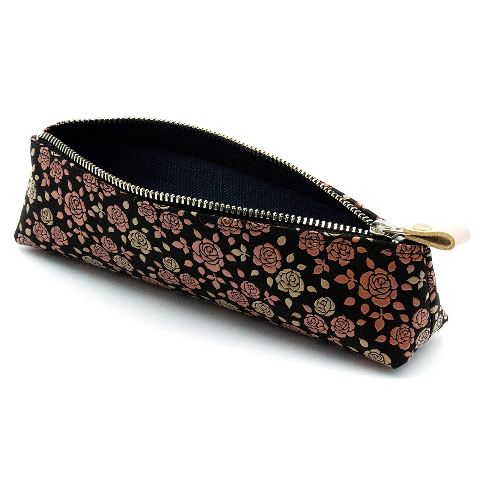 Premium Koshu Inden Japanese Deerskin Leather Pencil Case - Handmade in Japan, Traditional Craft Rose/Black Pen Holder for School, Office & Gift Giving