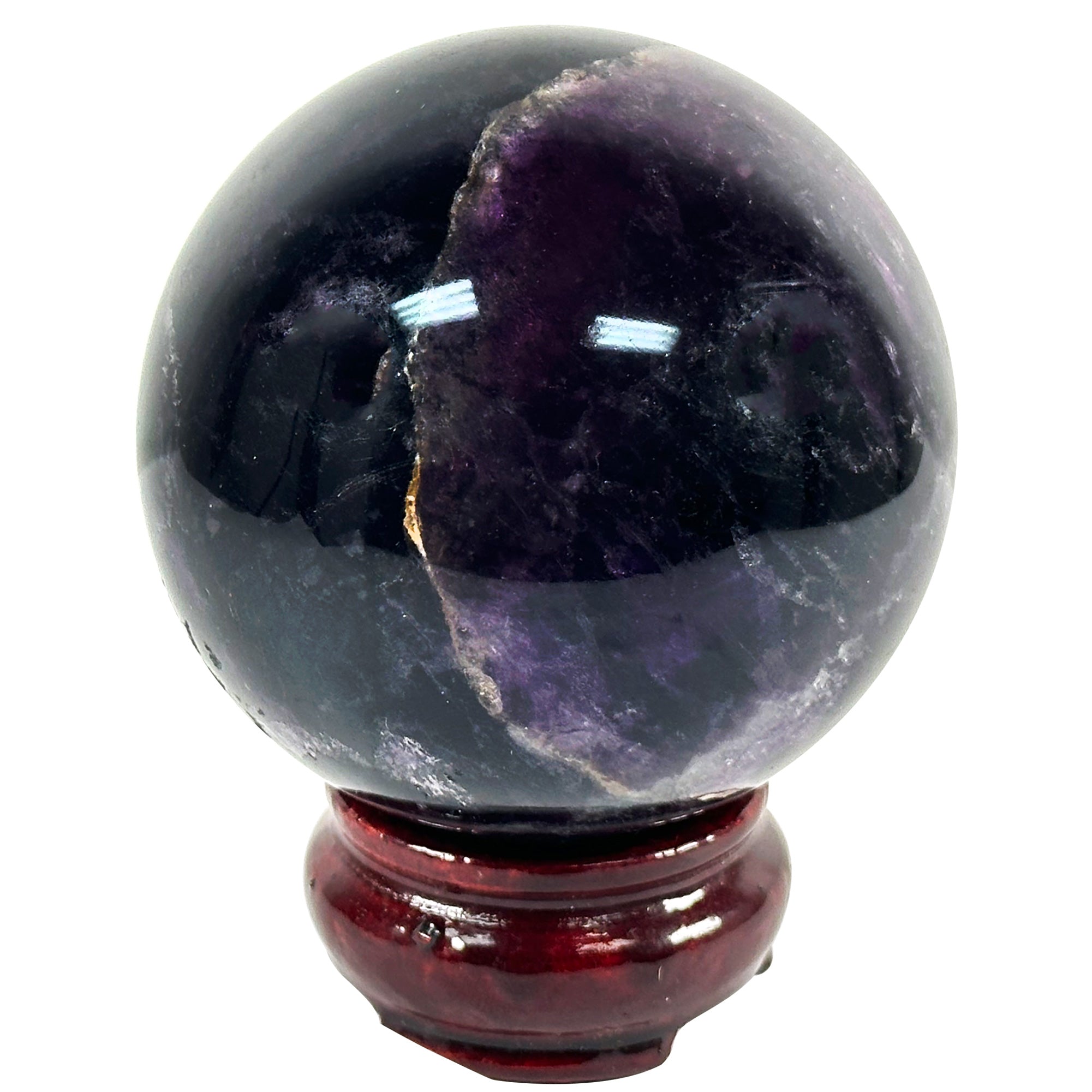 2.5 Inch Natural Dark Purple Fluorite Crystal Sphere - Polished Gemstone Ball for Home Decor, Office Display & Collectible Shelf Accent - Smooth Healing Stone Orb for Meditation, Feng Shui & Energy Work