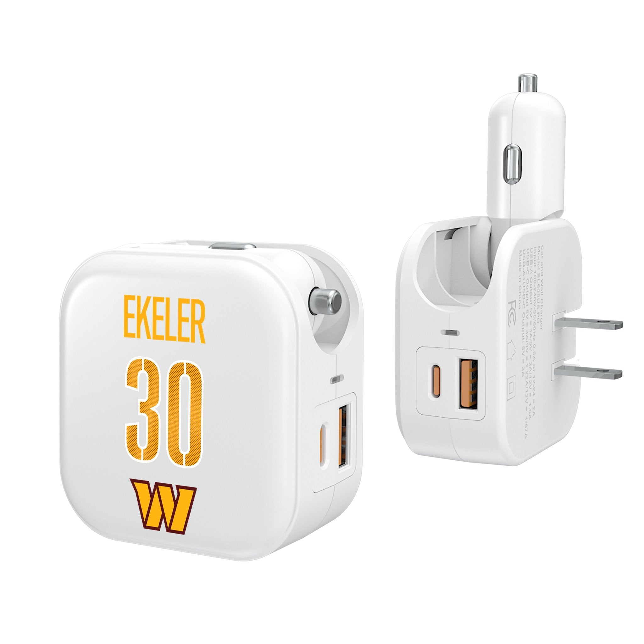 Austin Ekeler Washington Commanders 30 Ready 2-in-1 USB Charger - Fast Charging Cable for Phone & Tablet - Perfect for Home, Office & Travel