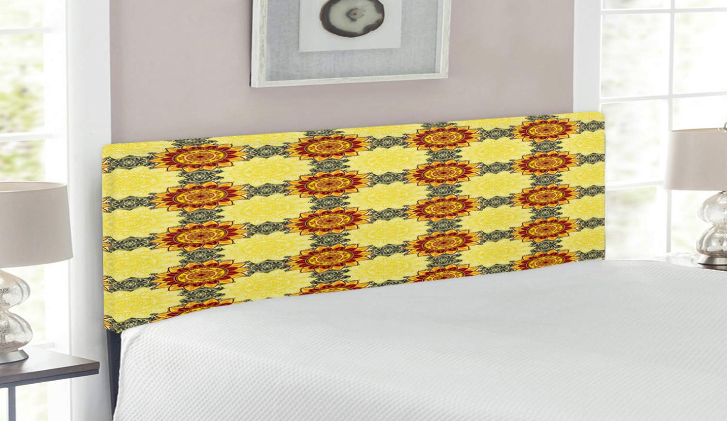 Vibrant Yellow Mandala Headboard - Queen Size Boho Bed Frame for Bedroom Decor