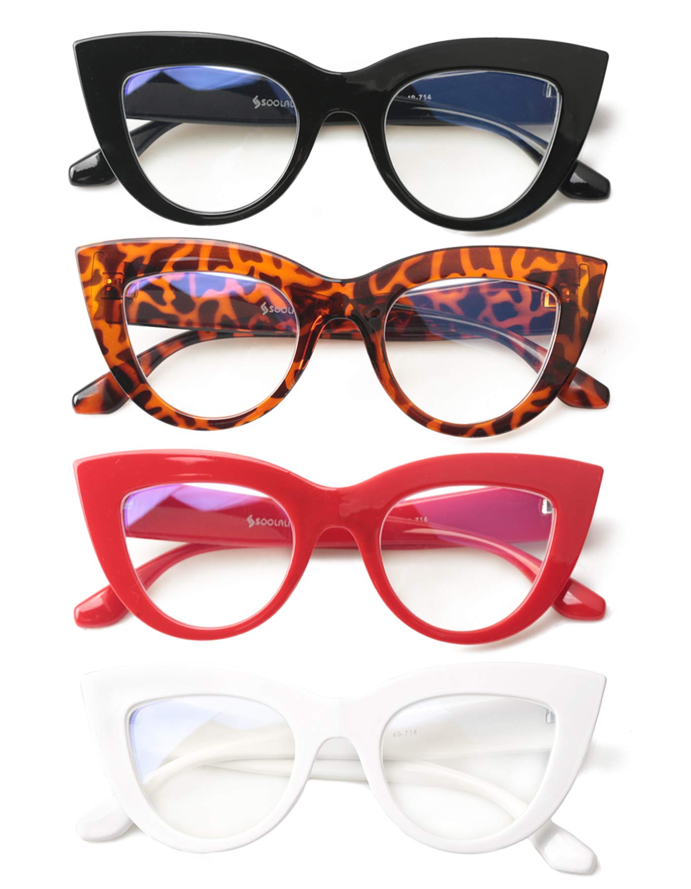 SOOLALA Blue Light Blocking Reading Glasses for Women - 4 Pairs Value Pack with Mixed Colors, Cat Eye Style - Perfect for Computer Work, Reading & Screen Time