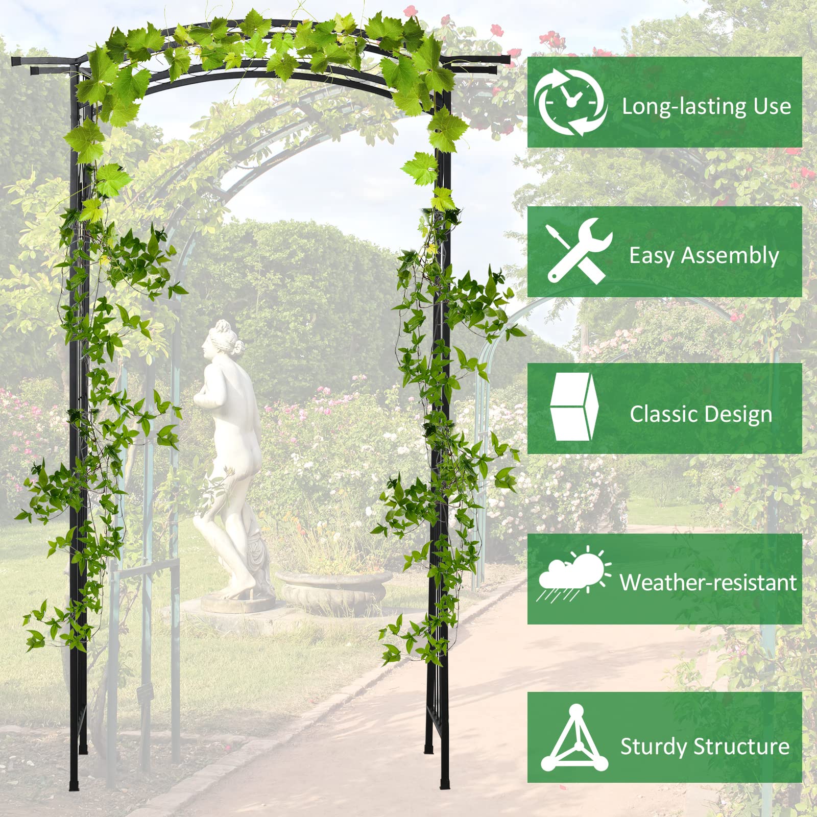 Outsunny 7Ft Metal Garden Arch Arbor Trellis for Climbing Vines, Wedding Archway & Bridal Party Decor - Perfect for Outdoor Ceremonies, Backyard Landscaping and Vine Support