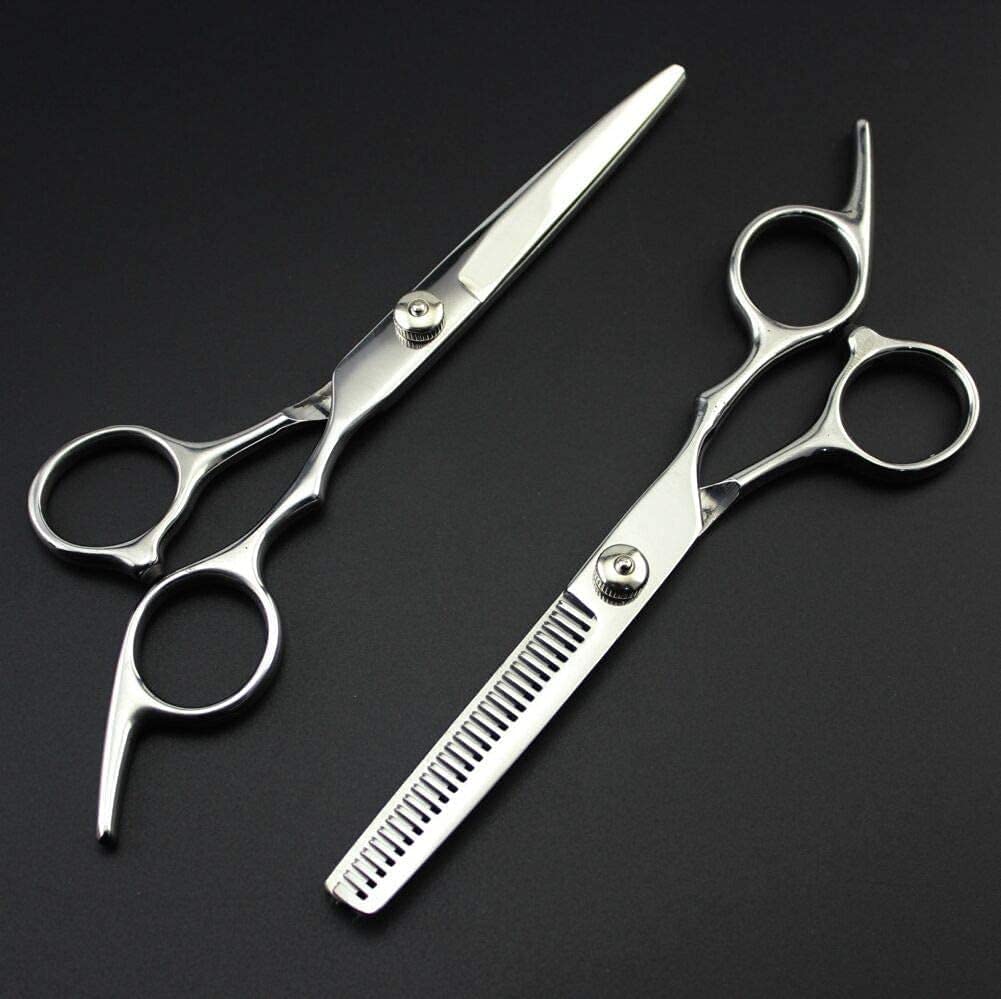 6 Inch Professional Hairdressing Scissors Set - Sharp Stainless Steel Barber Shears for Precision Hair Cutting - Silver (Great for Salon, Home Haircuts & Styling)