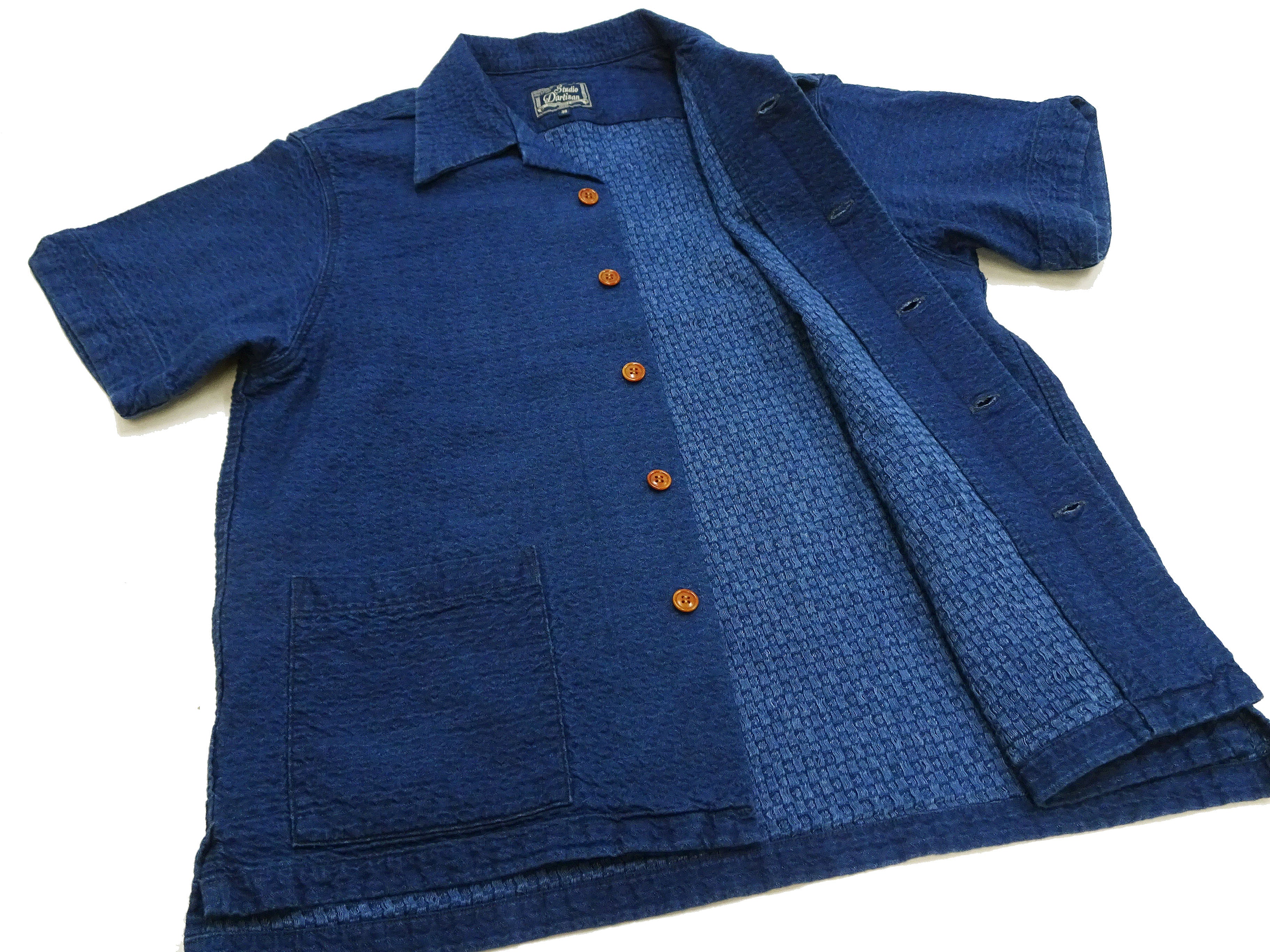 Studio D'Artisan Men's Indigo Dobby Camp Collar Shirt - Short Sleeve Casual Shirt with Relaxed Resort Style & Faded Wash (5724U) | Perfect for Summer Vacations, Beach Outings & Casual Wear