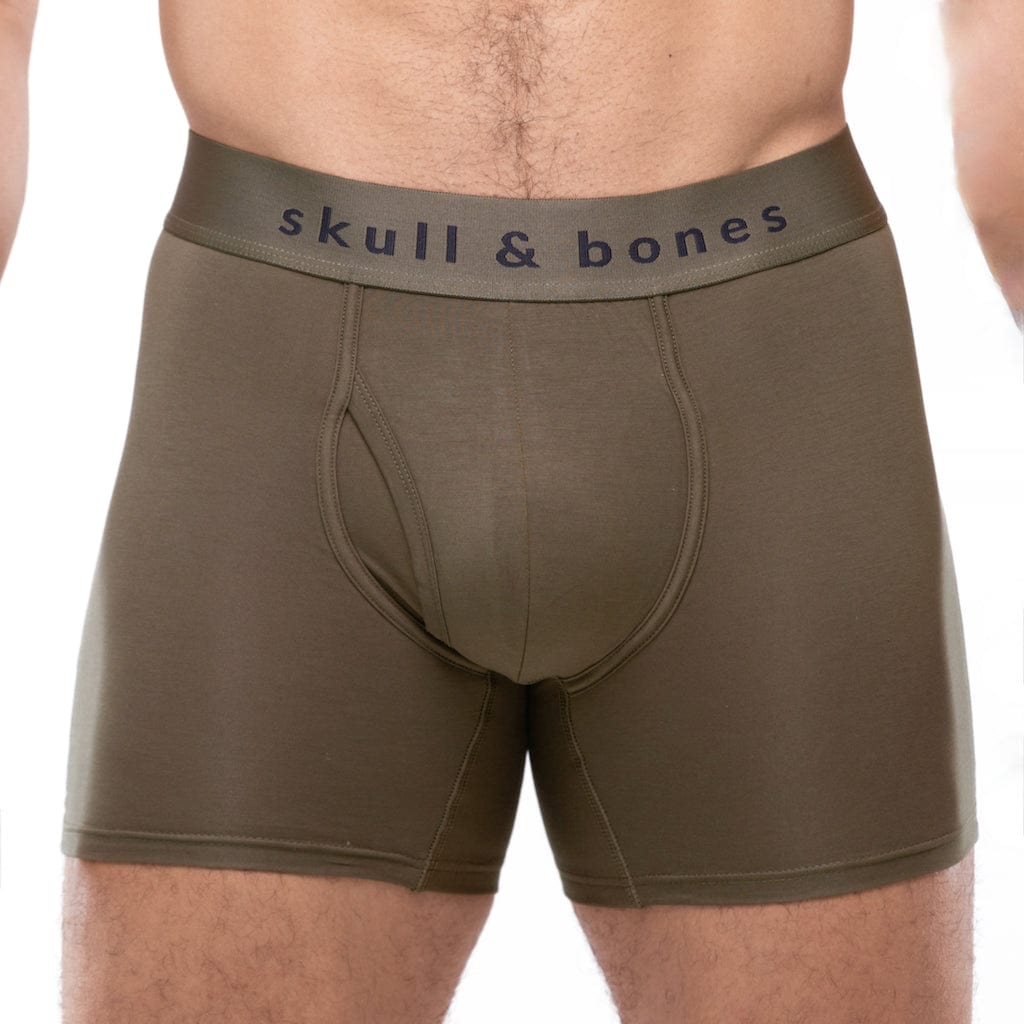 Just the Bones Boxer Briefs for Men - Army Green Color - Comfortable Underwear for Daily Wear, Workout & Outdoor Activities