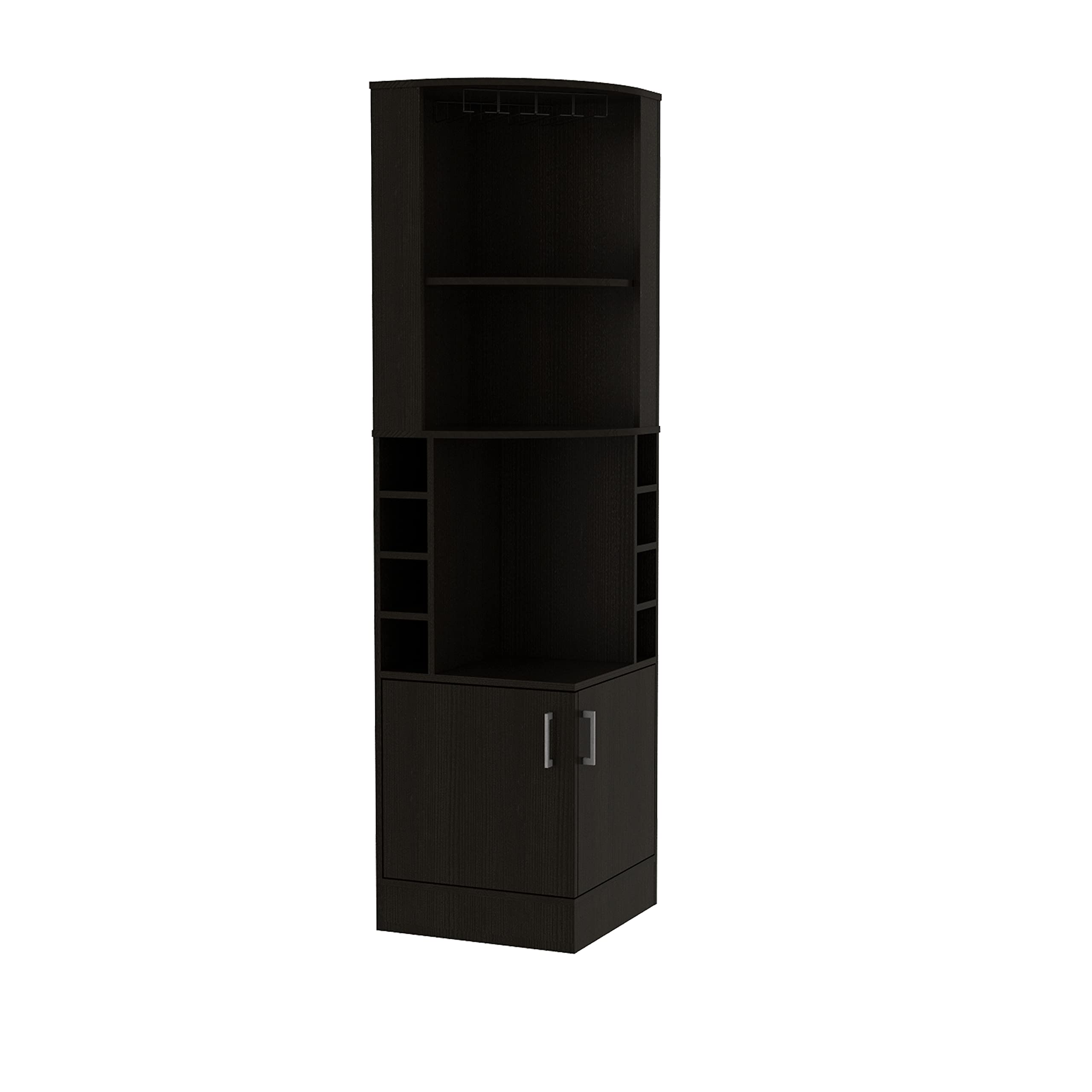 Seattle Corner Bar Cabinet - Black with 3 Open Shelves, Glass Rack, 8 Bottle Storage & Double Doors | Perfect for Home Bar, Kitchen or Dining Room Organization