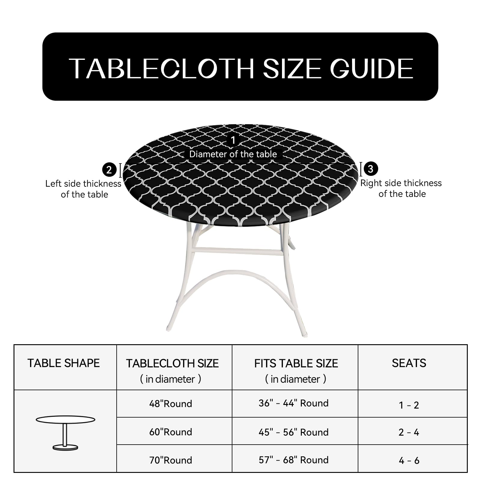 Romanstile Round Vinyl Tablecloth - 100% Waterproof Elastic Fitted Table Cover for 36