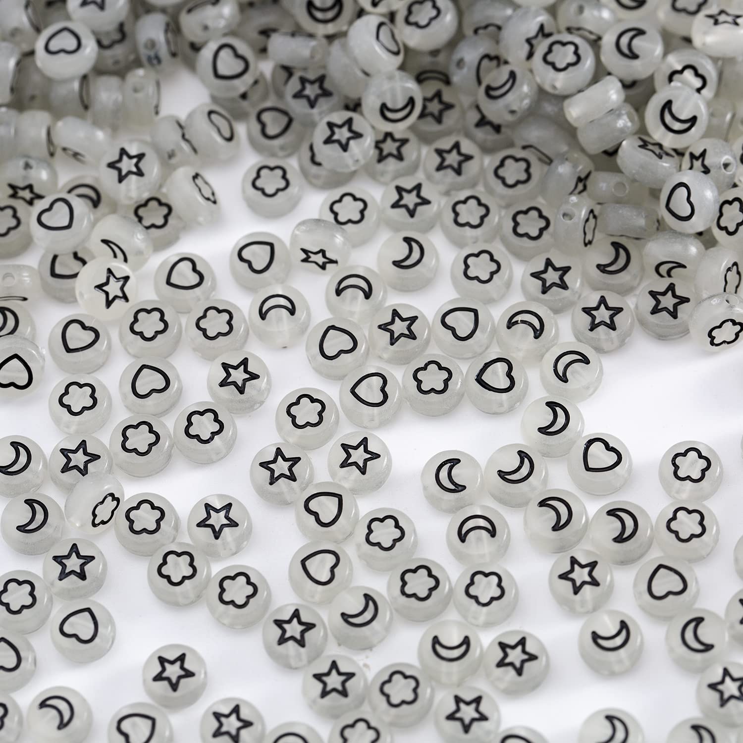 500 Pcs 4x7mm Glow in The Dark Acrylic Beads - Stars, Moon, Hearts & Petal Shapes for DIY Jewelry Making, Friendship Bracelets - Perfect for Nighttime Crafts, Party Favors & Kids' Projects