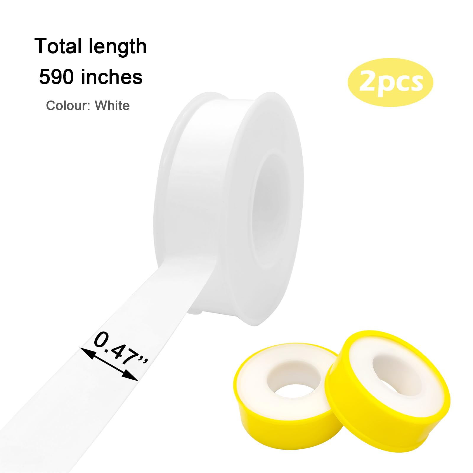 Qancekoo 2 Rolls PTFE Teflon Tape - 12mm x 15m White Plumbers Tape for Water Pipe Sealing, Shower Head & Pipe Thread - Leak Proof, High Temperature Resistant for Plumbing Repairs & DIY Projects