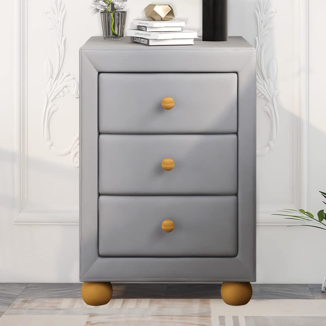 Modern Velvet Nightstand with 3 Drawers & Open Shelf - 21