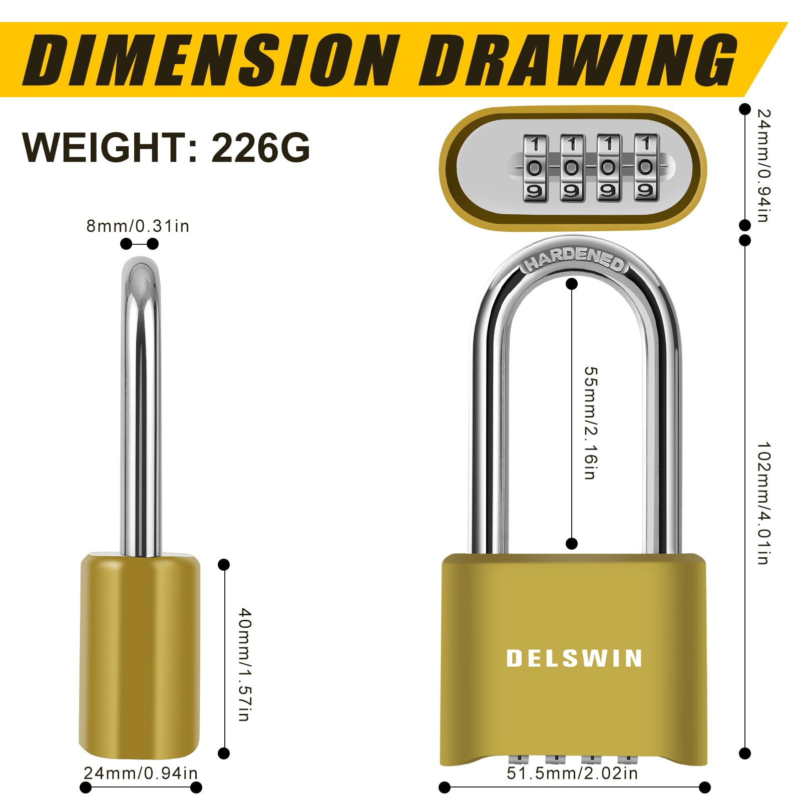 Durable 4-Digit Combination Padlock - Weatherproof Outdoor Lock with 2.5