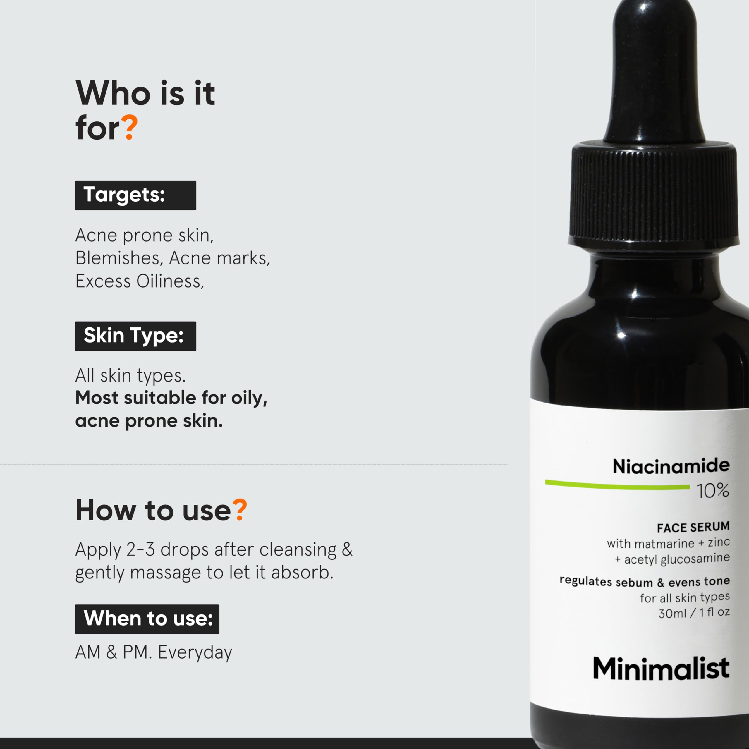 10% Niacinamide Serum for Acne & Oil Control with Zinc - Pore Minimizing Face Treatment for Clear Skin | Reduces Blemishes & Evens Skin Tone | Unisex Skincare | 1 Fl Oz / 30 ml | Perfect for Daily Routine & Nighttime Skincare