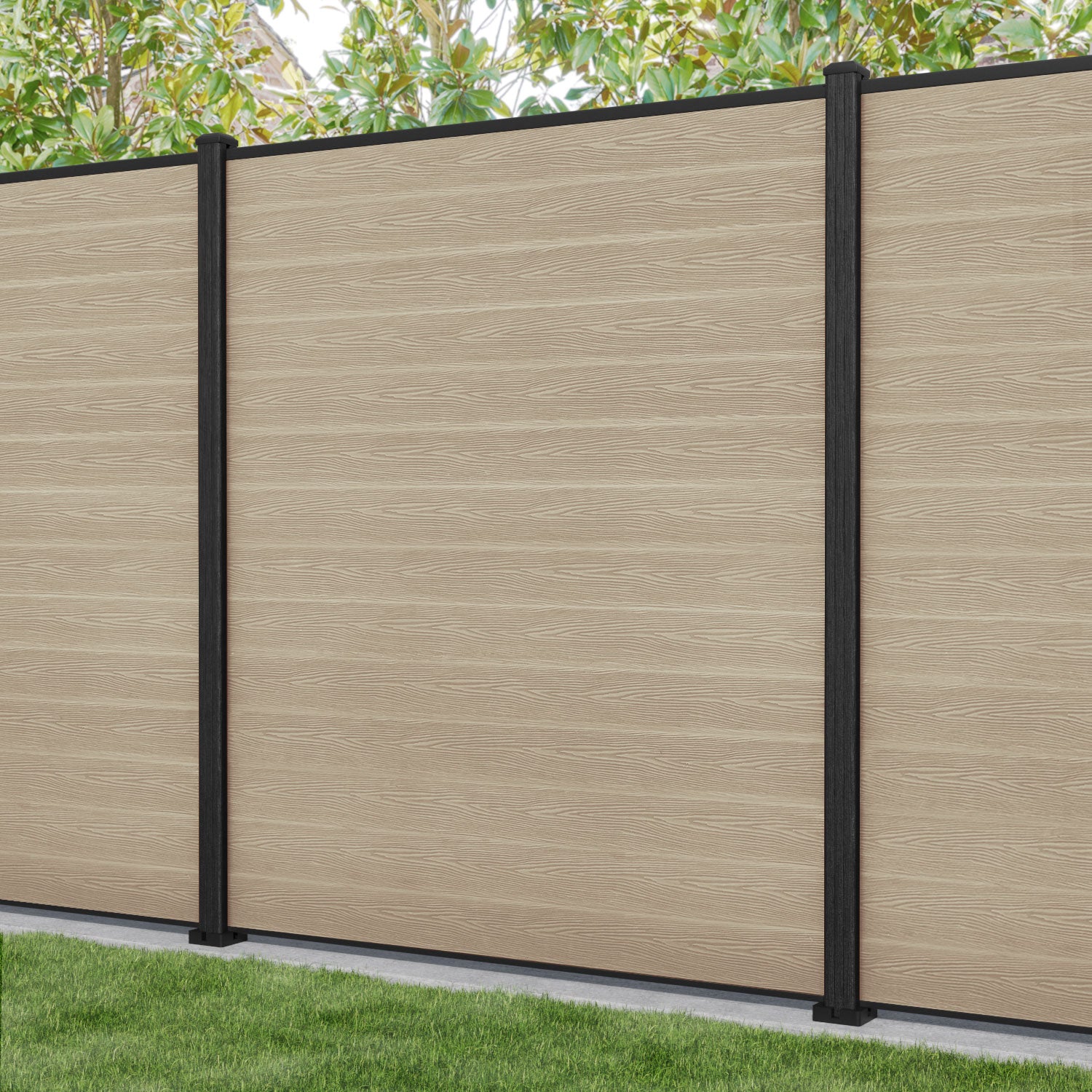 Classic Light Oak Fence Panel with Composite Posts - Durable Outdoor Privacy Fence for Backyard, Garden, and Pool Areas