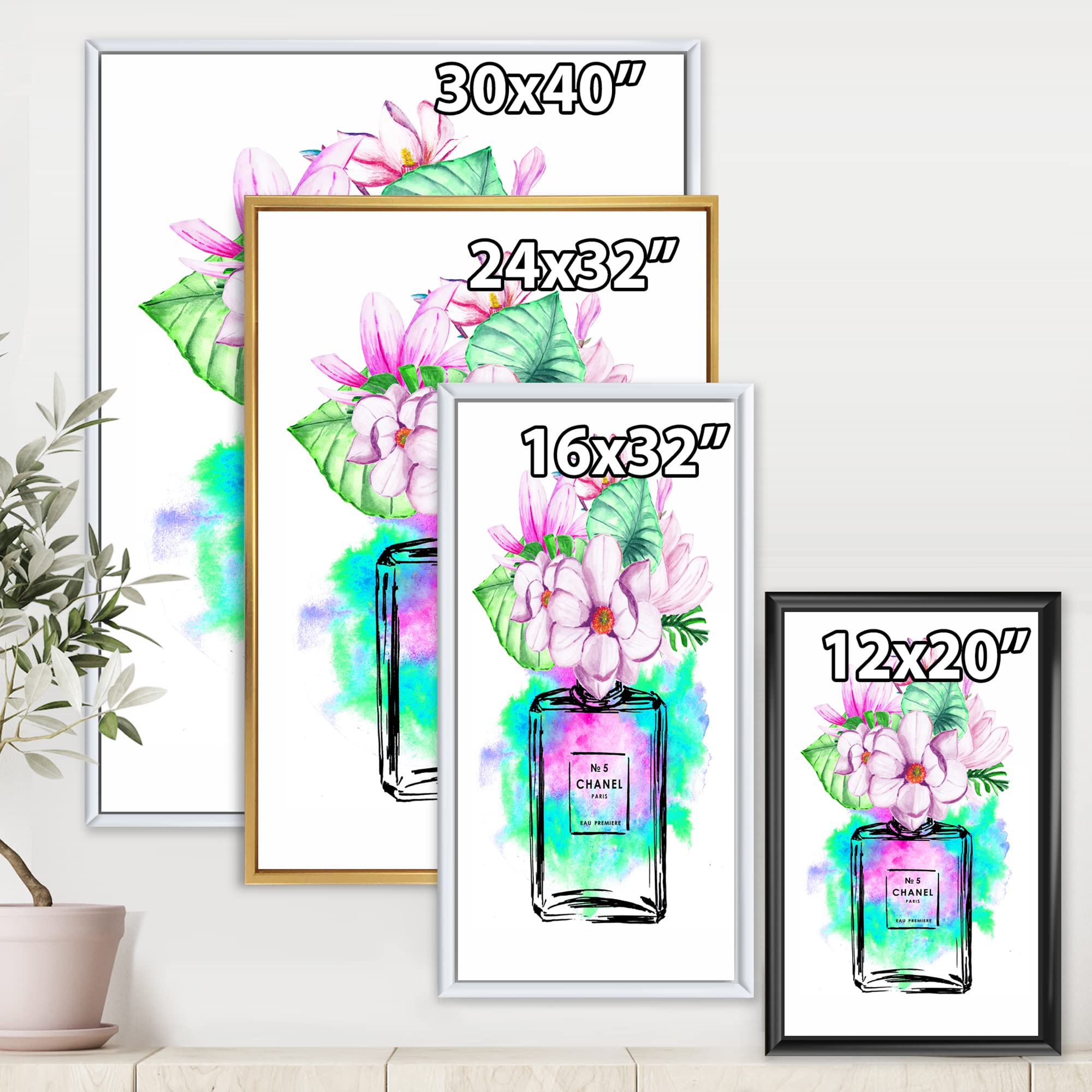 DesignQ Perfume Chanel Five I - Modern Framed Canvas Wall Art Print | Elegant Home Decor for Living Room, Bedroom & Office | Perfect Gift for Women & Art Lovers