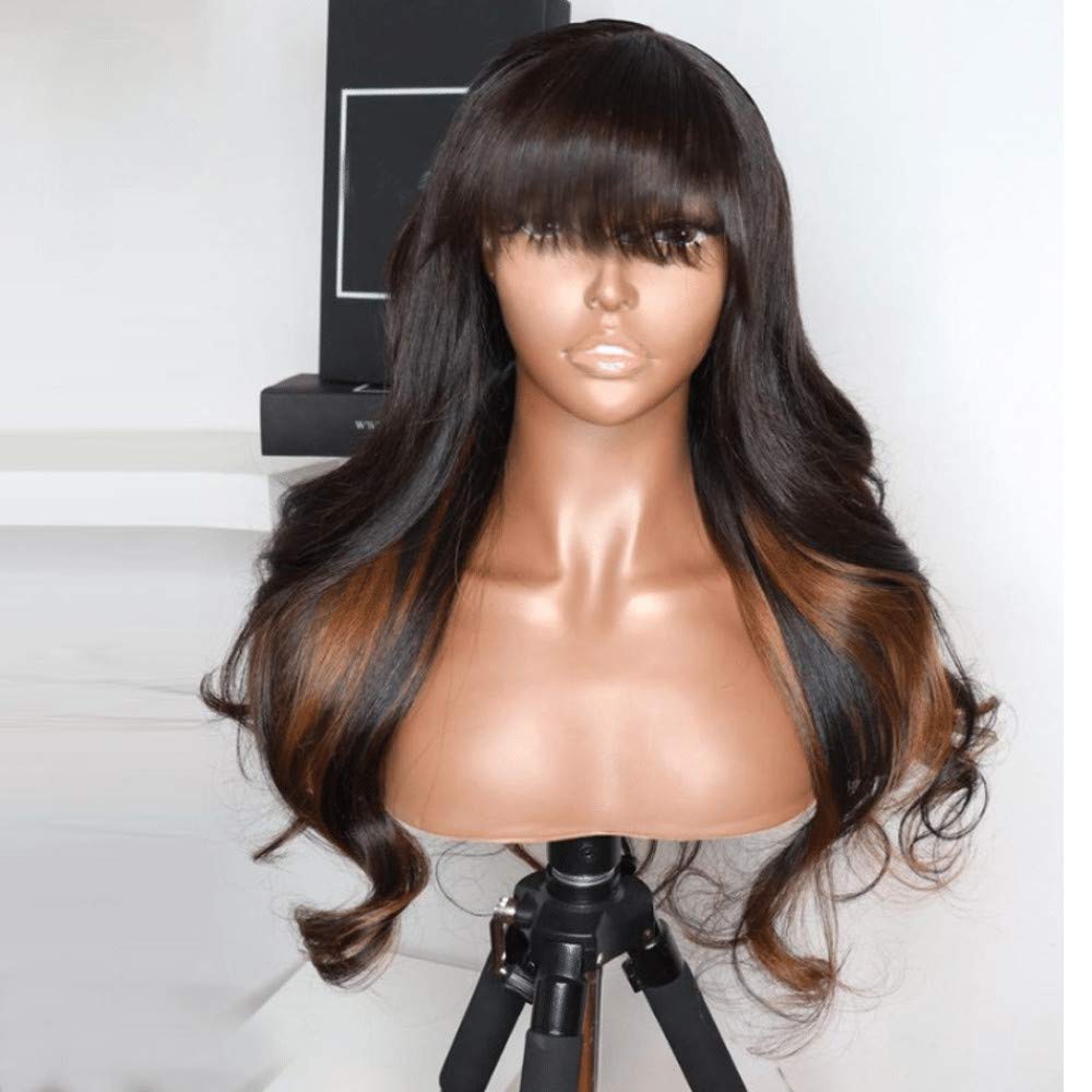 Brazilian Human Hair Wig with Bangs - 20