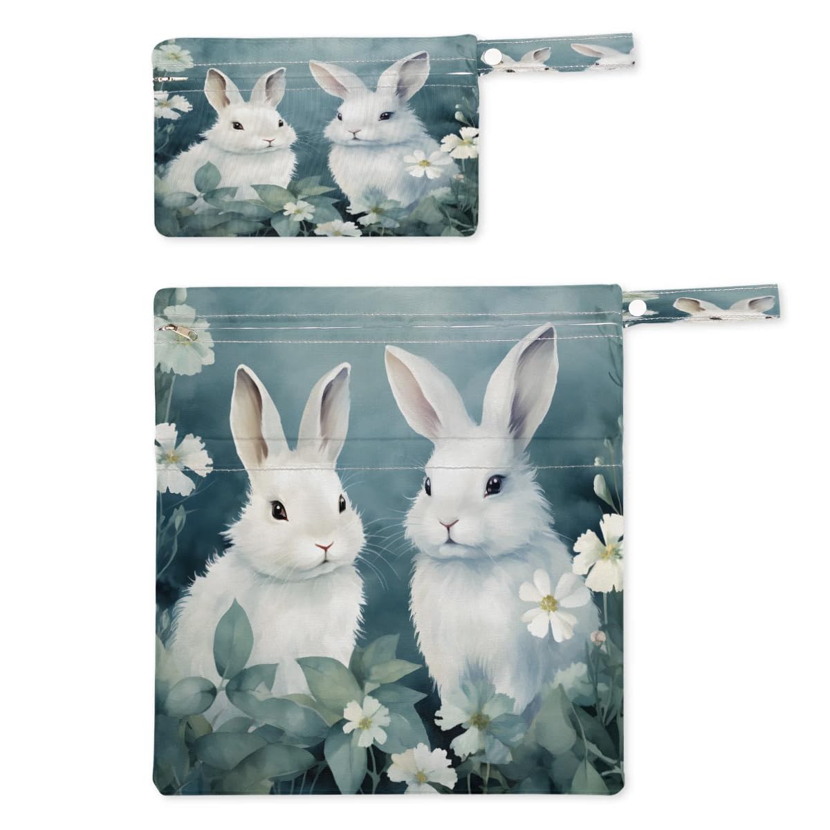 Waterproof Bunny Rabbit Wet Dry Bag 2-Pack - Reusable Travel Laundry Bag for Swimsuits, Cloth Diapers & Gym Clothes | Beach, Pool, Yoga & Gym Storage Organizer