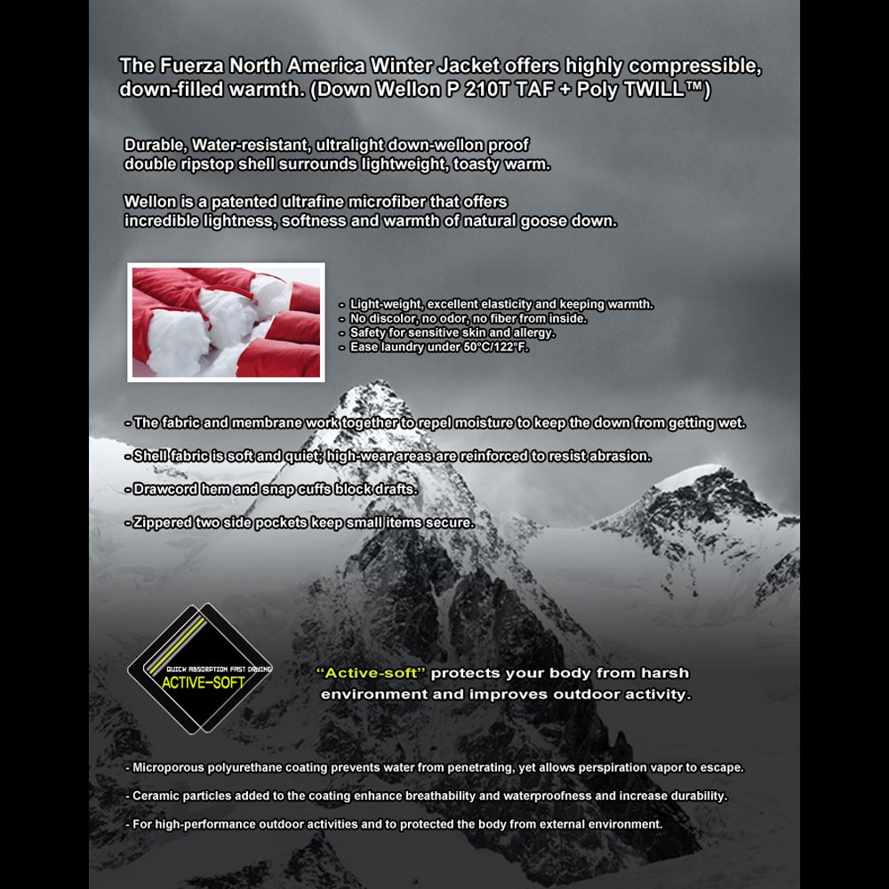 Fuerza Men's Winter Down Jacket - Heavy Duty Hooded Parka Coat for Extreme Cold Weather | Outdoor Activities, Snowboarding, Hiking & Daily Wear