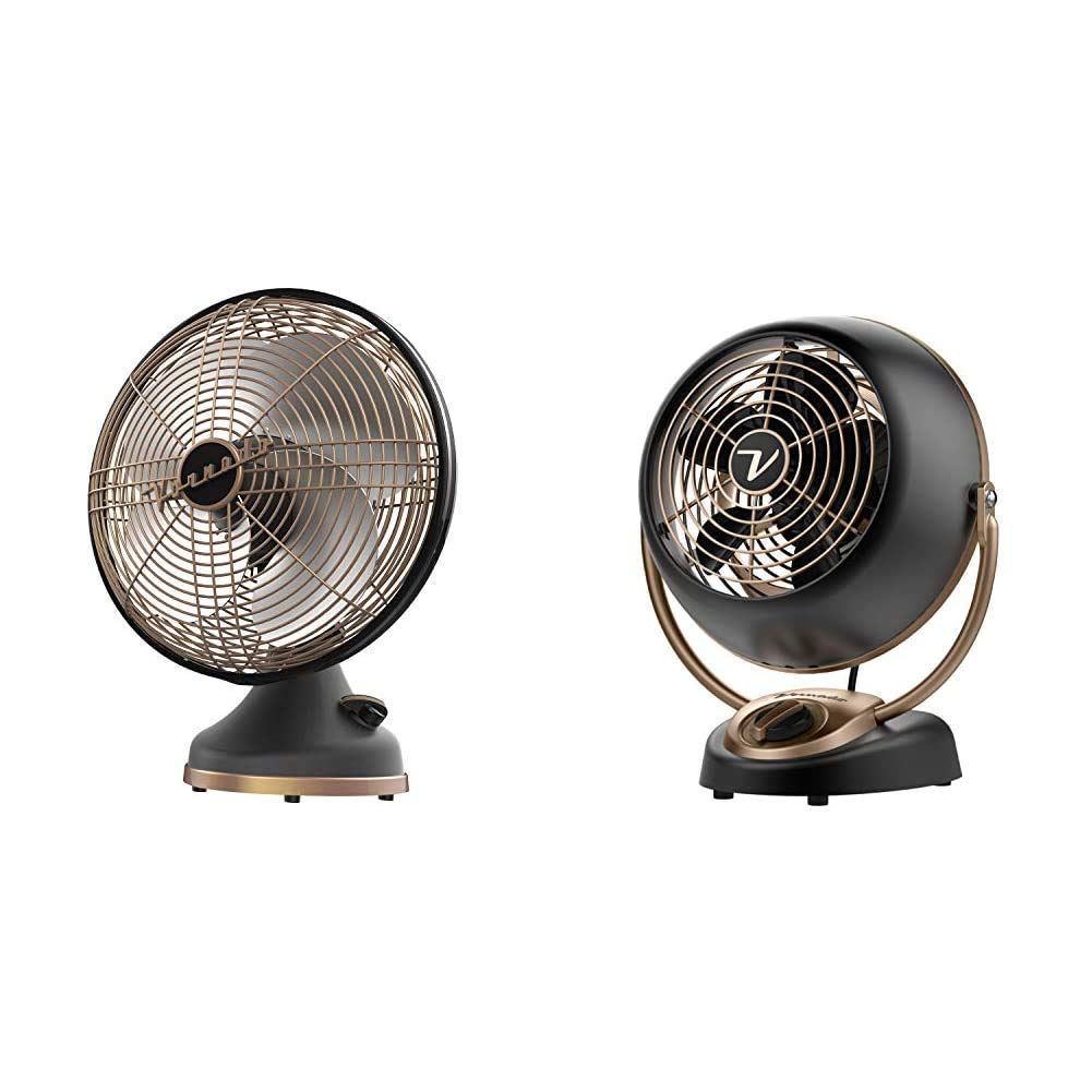 Vornado Silver Swan & VFAN Petite Vintage Desk Fans in Gunmetal - Retro Style Cooling Fan for Home, Office, and Dorm Room Decor