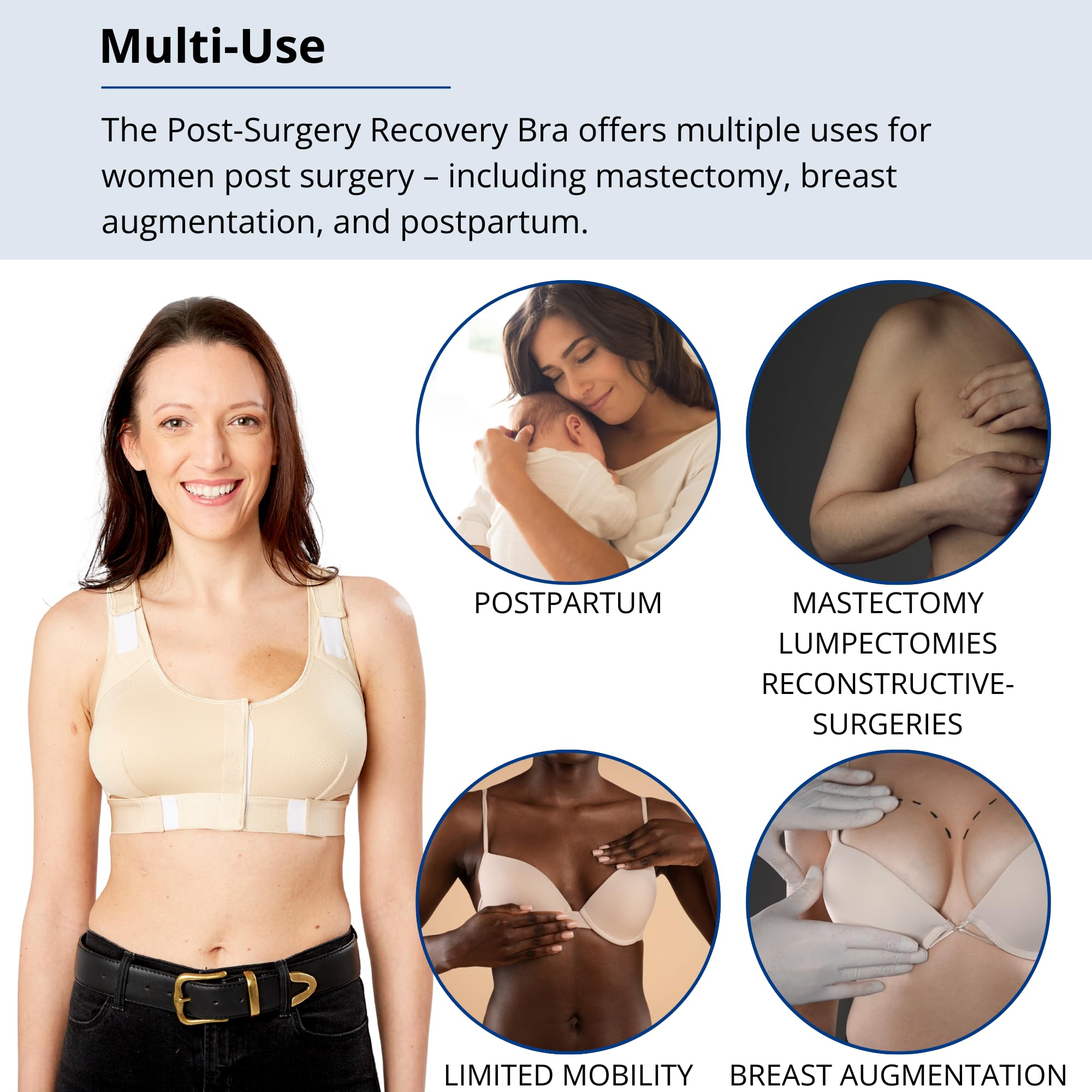 Post Surgery Recovery Bra for Women After Mastectomy - Comfortable, Breathable & Adjustable Front Opening Support Bra (Nude, X-Large) - Ideal for Post-Op Healing, Daily Wear & Breast Cancer Recovery
