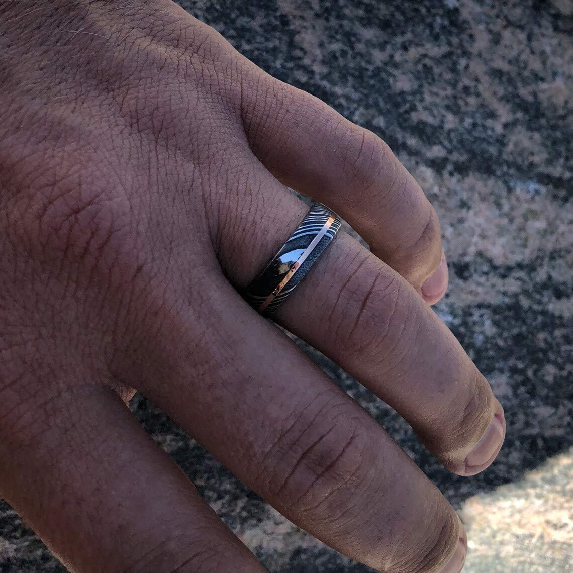 Handmade Damascus Steel Ring with Copper Inlay - Custom KE-208-AT Wedding Band for Men, Unique Father's Day Gift, Durable Stainless Steel Jewelry for Everyday Wear & Special Occasions