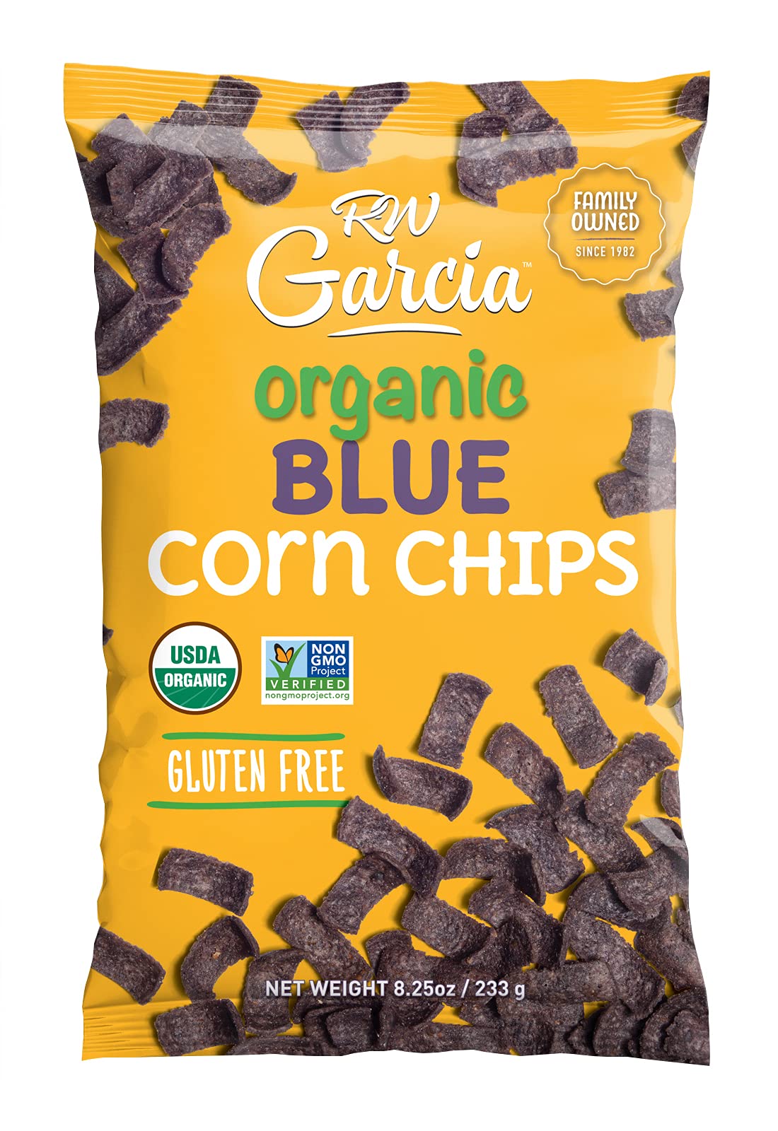 Organic Blue Corn Chips by RW Garcia - Gluten Free, Non-GMO, 8.25oz Bags (Pack of 4) | Healthy Snack for Parties, Movie Nights & Keto Diets