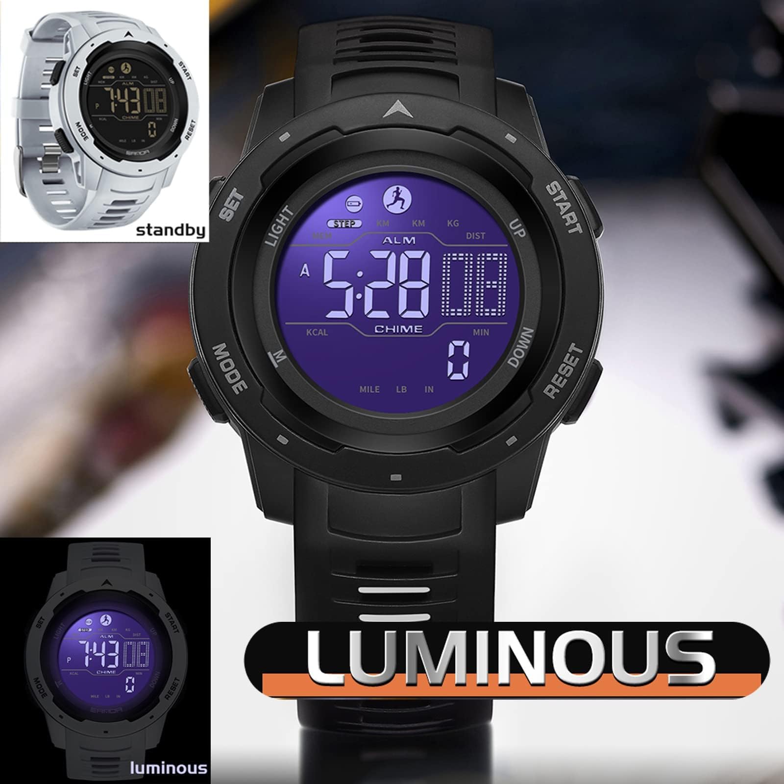 Findtime Men's Digital Sports Watch - Waterproof Pedometer with Step Counter, Calorie Tracker, Military Design, Stopwatch, Alarm, LED Backlight & Countdown Timer - Perfect for Running, Gym Workouts & Outdoor Activities