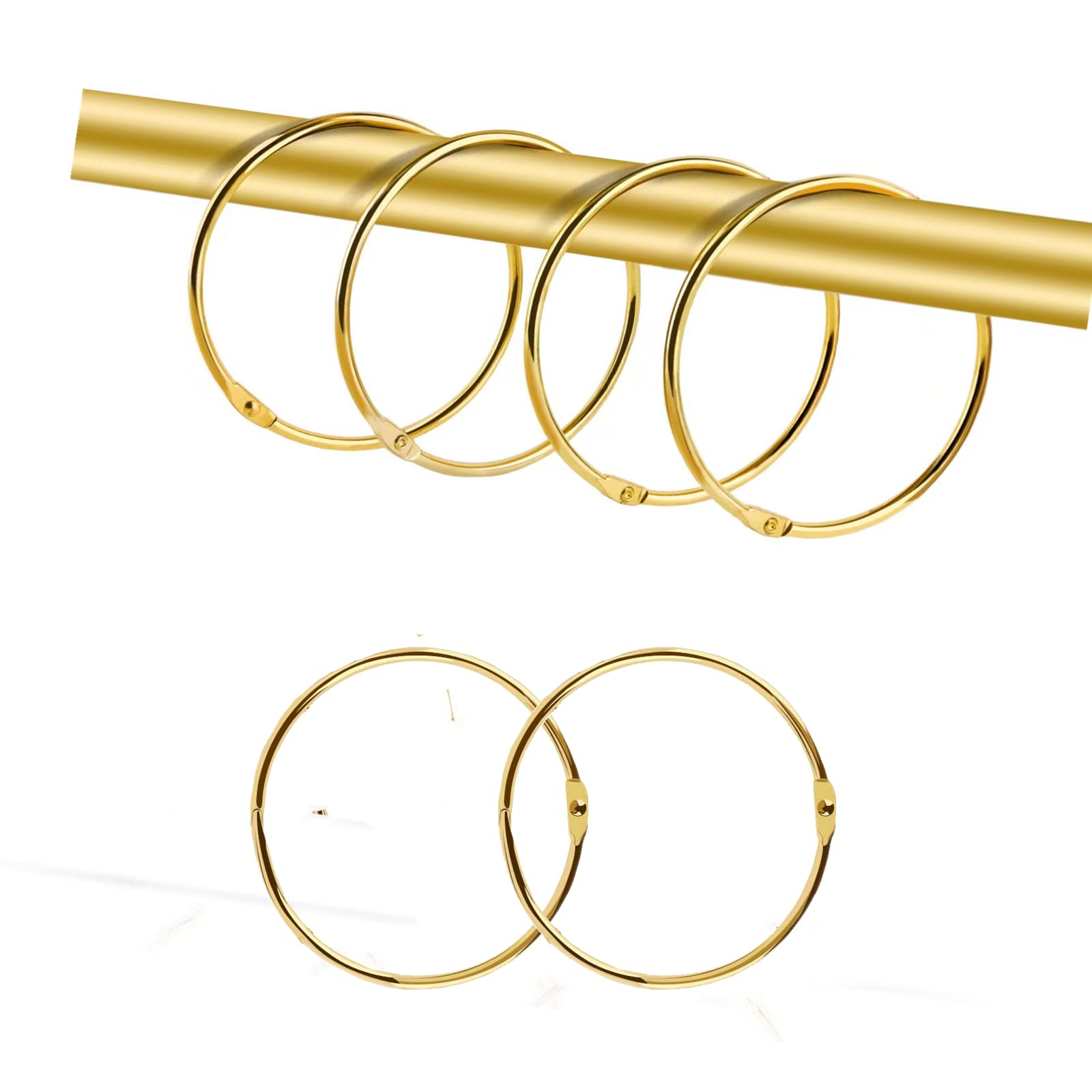 YUSZOOM 30Pcs Rustproof Shower Curtain Rings - Decorative Metal Hooks for Bathroom Shower Rods (Gold) - Perfect for Modern Bathroom Decor & Easy Curtain Installation