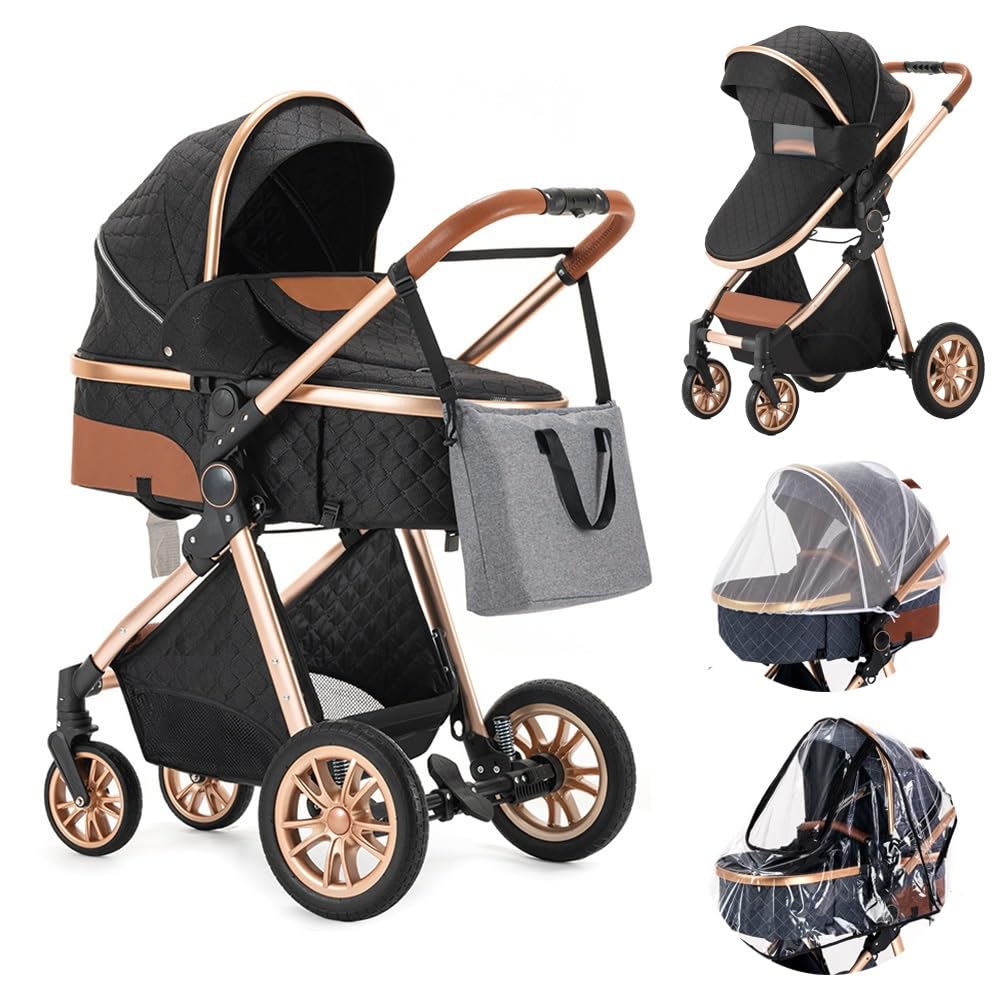 2 in 1 Portable Baby Stroller with Reversible Seat & Quick-Fold Design - Lightweight Aluminum Frame Infant Stroller for Newborns (Black) - Perfect for Travel, Shopping & Outdoor Walks
