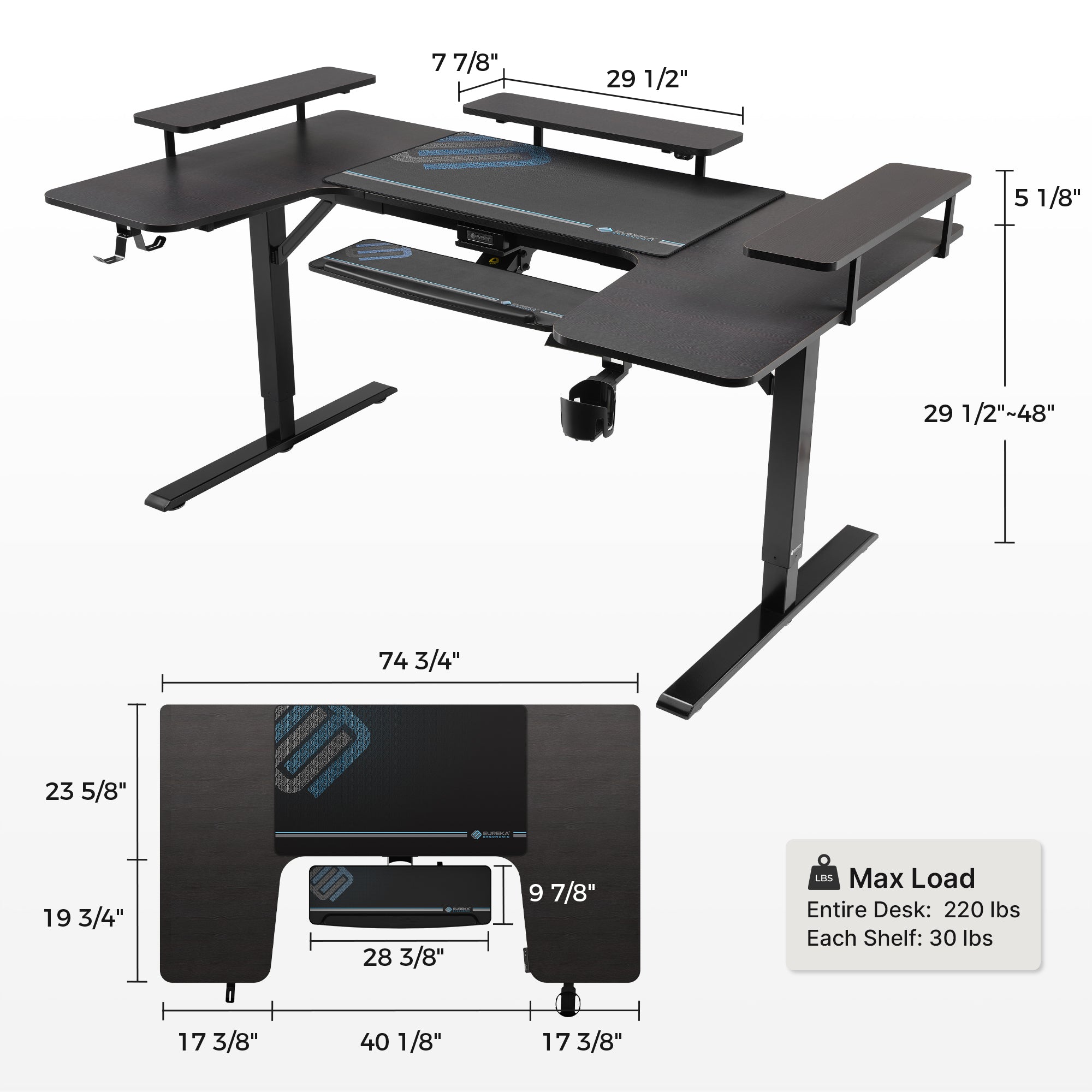 Ergonomic U-Shaped Standing Desk with Accessories Set (74x23 Inches) - Perfect for Home Office, Gaming & Workspace Setup