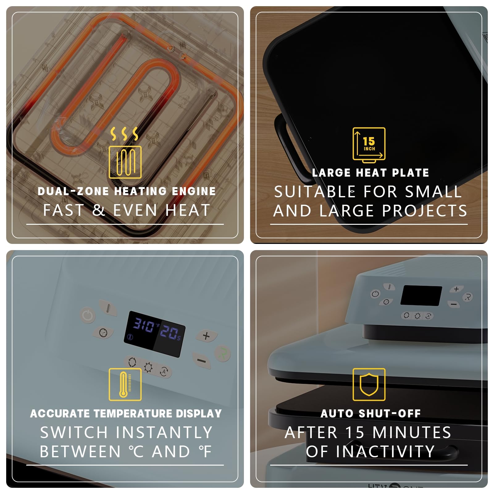 HTVRONT 15x15 Auto Heat Press Machine for T-Shirts - Fast Heating & Even Heat Distribution - Perfect for HTV, Sublimation & Heat Transfer Projects - Ideal for DIY Crafts, Custom Apparel & Small Business Printing